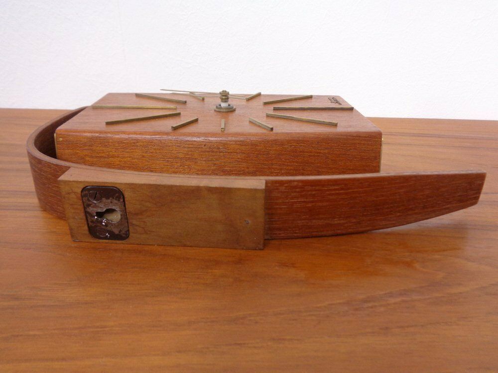 photo vinterior Teak & Brass Dugena Electric Wall Clock, Germany, 1960s