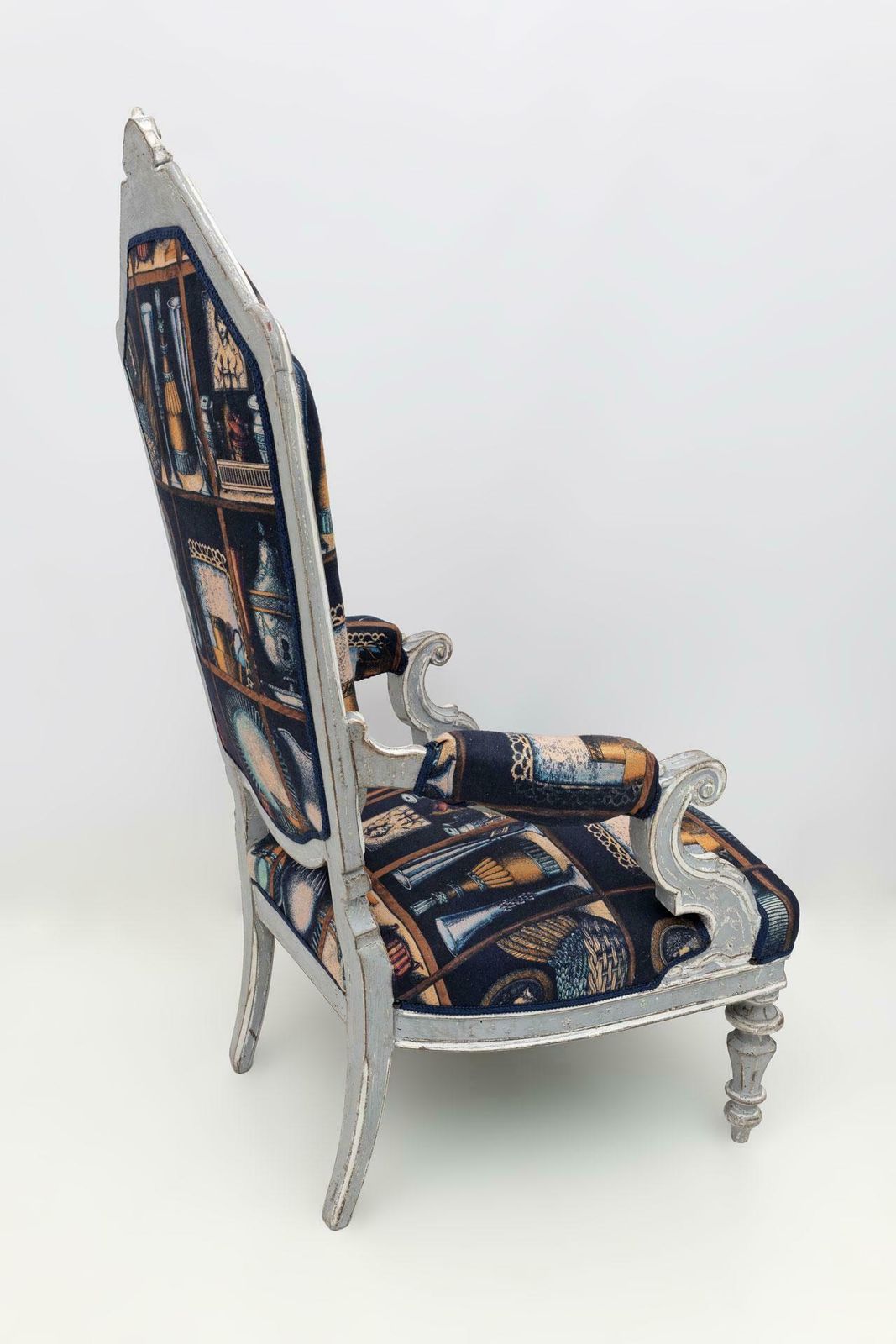 Pair Of Italian Neoclassical Armchairs With Fornasetti Linen Fabric photo 5937.0