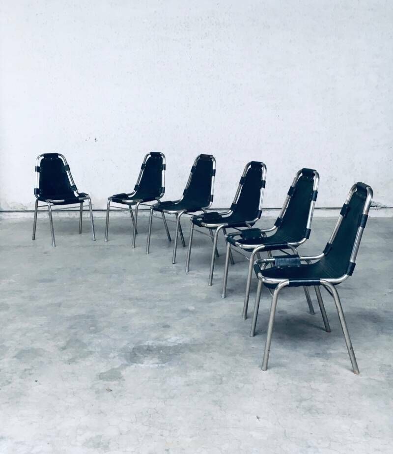 photo for sale Industrieel Design Eetkamerstoelen Van Leer En Staal, Model "Les Arcs", Jaren 1980