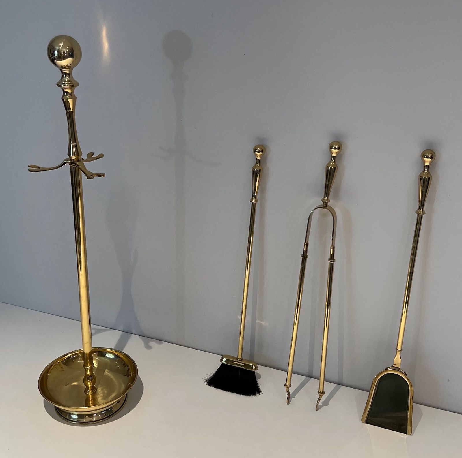 Neoclassical Style Brass Fire Kit photo for sale