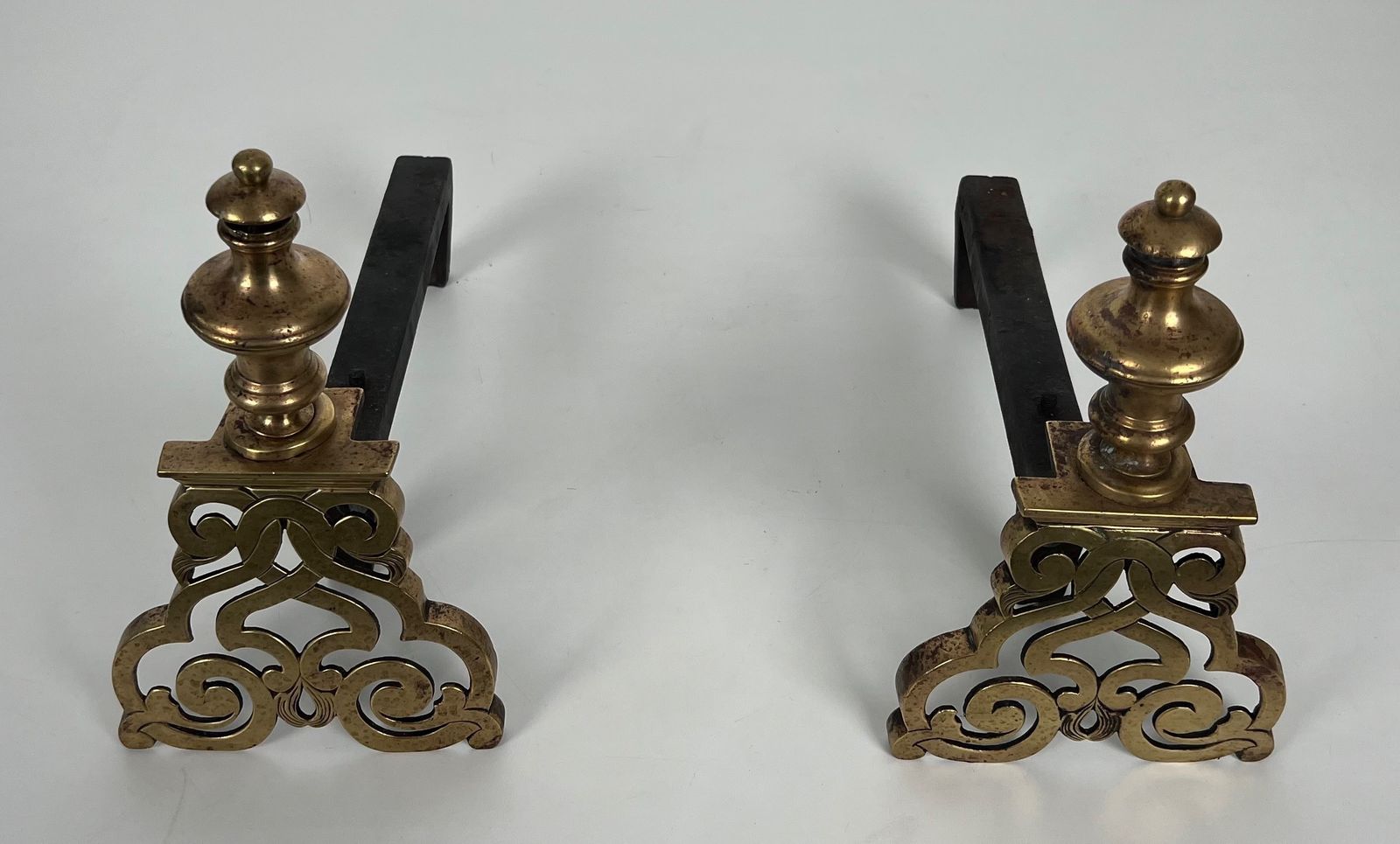 Pair Of Chiseled Bronze Andirons. photo furniture