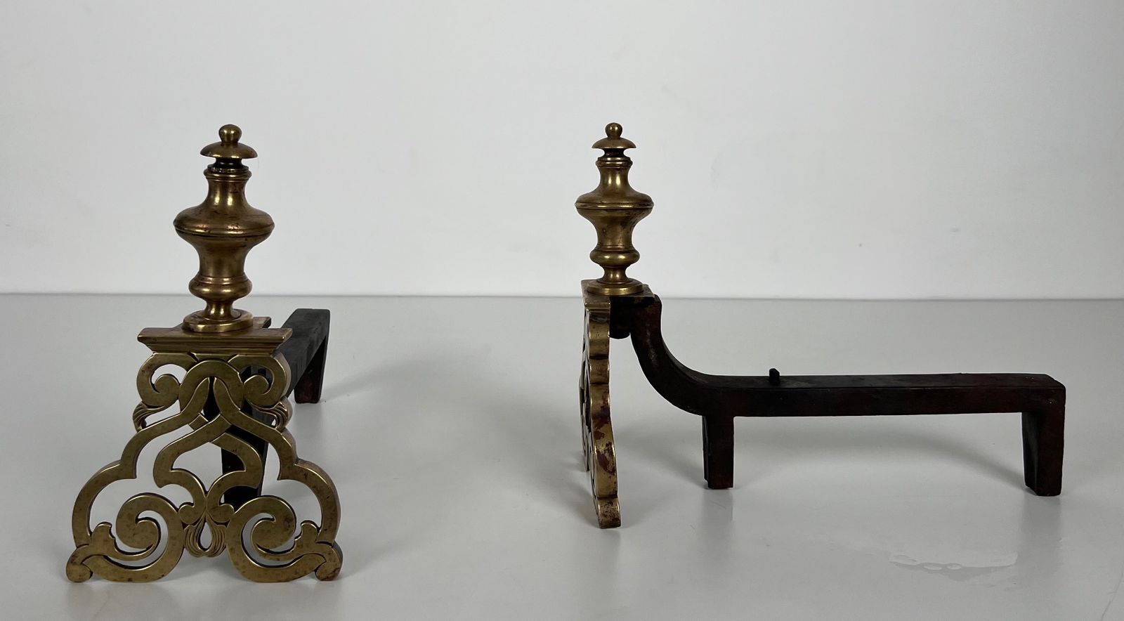 Pair Of Chiseled Bronze Andirons. photo vinterior