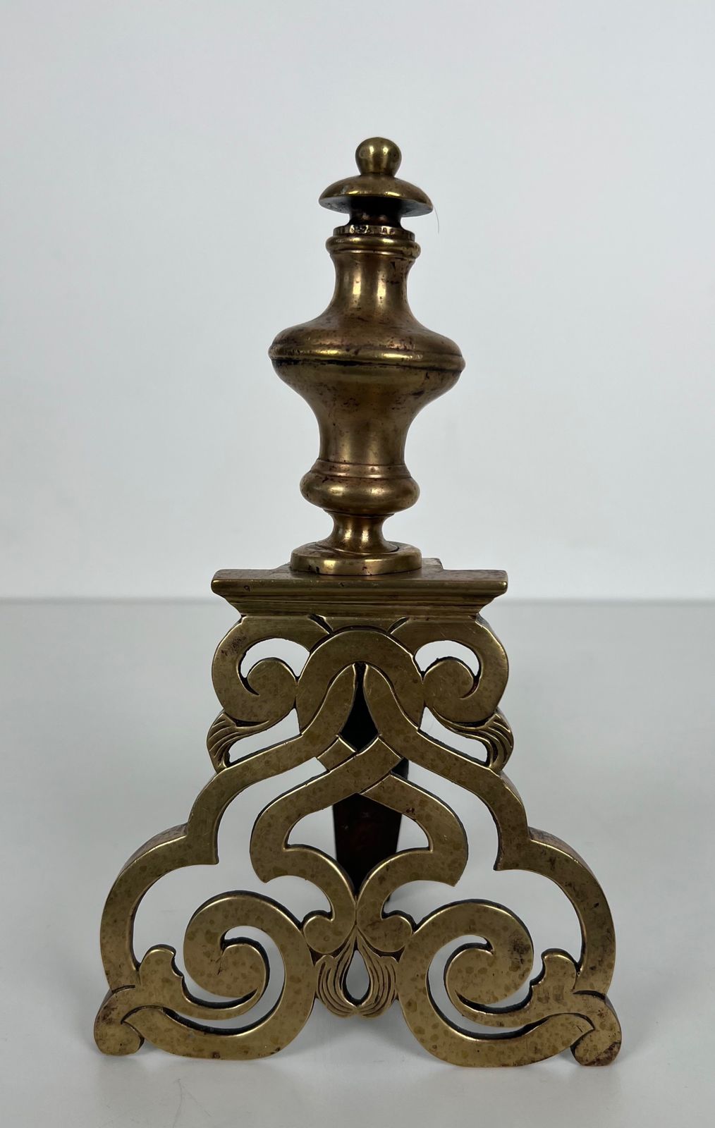 photo furniture Pair Of Chiseled Bronze Andirons.