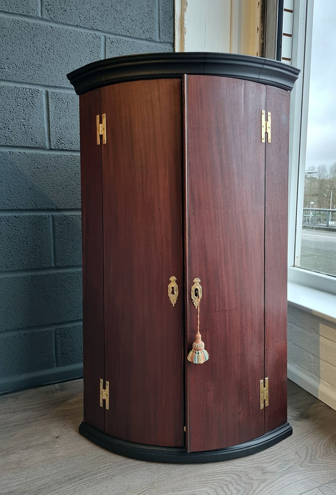 Antique George III Mahogany Hanging Bow Front Corner Cabinet Apothecary photo furniture