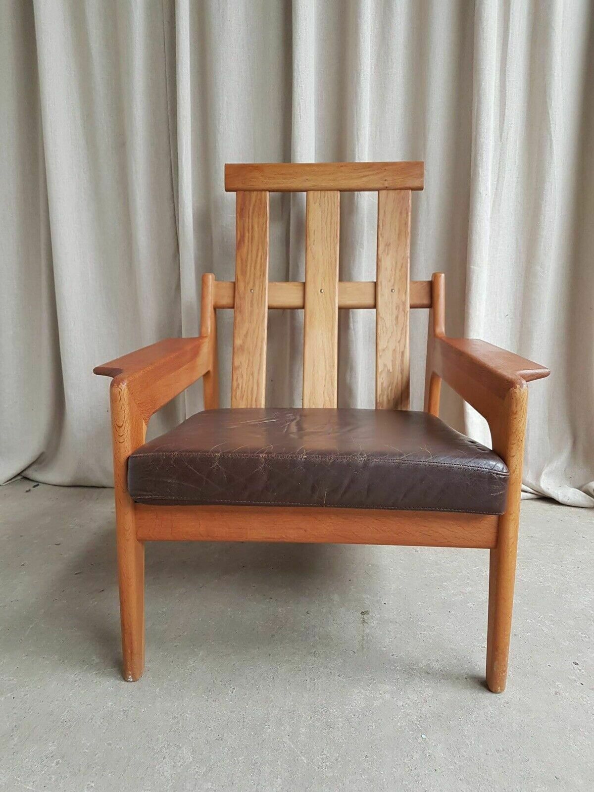Vtg Mid Century Danish Oak Leather Lounge Arm Chair By Komfort Scandi photo vintage