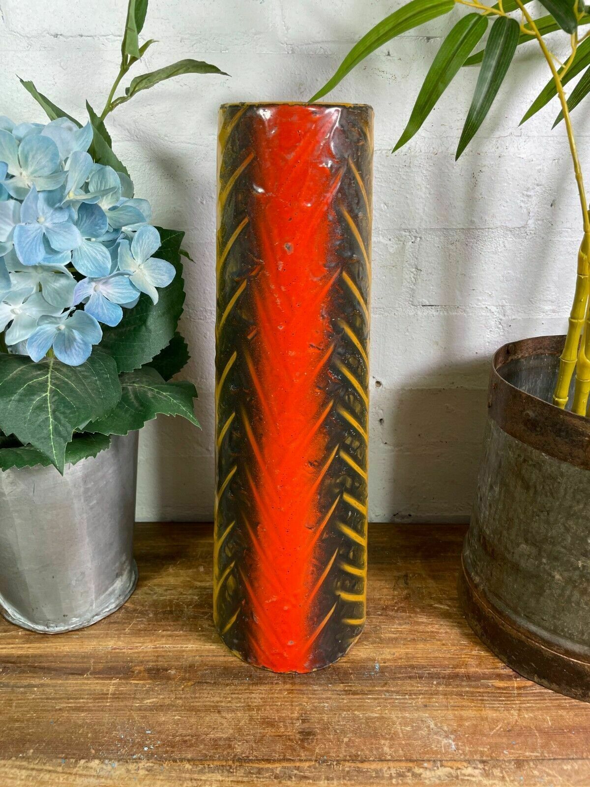 Large Vintage Hungarian Retro Mid Century Enamel Vase photo for sale