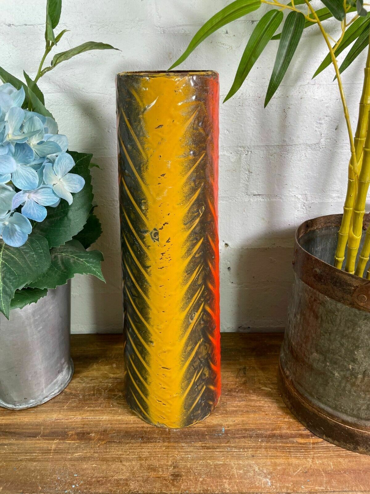 Large Vintage Hungarian Retro Mid Century Enamel Vase photo Home Decor