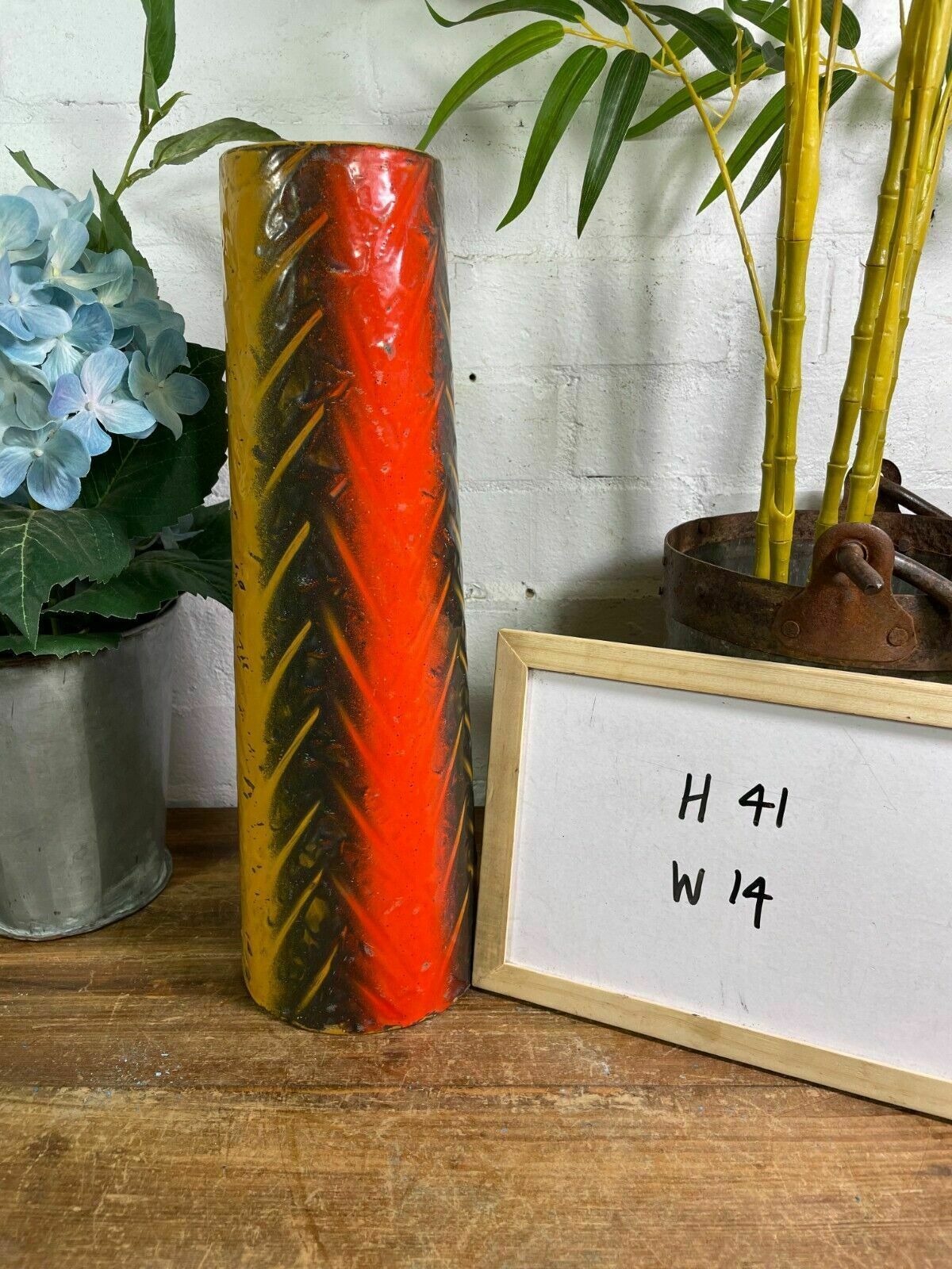 Home Decor Large Vintage Hungarian Retro Mid Century Enamel Vase photo