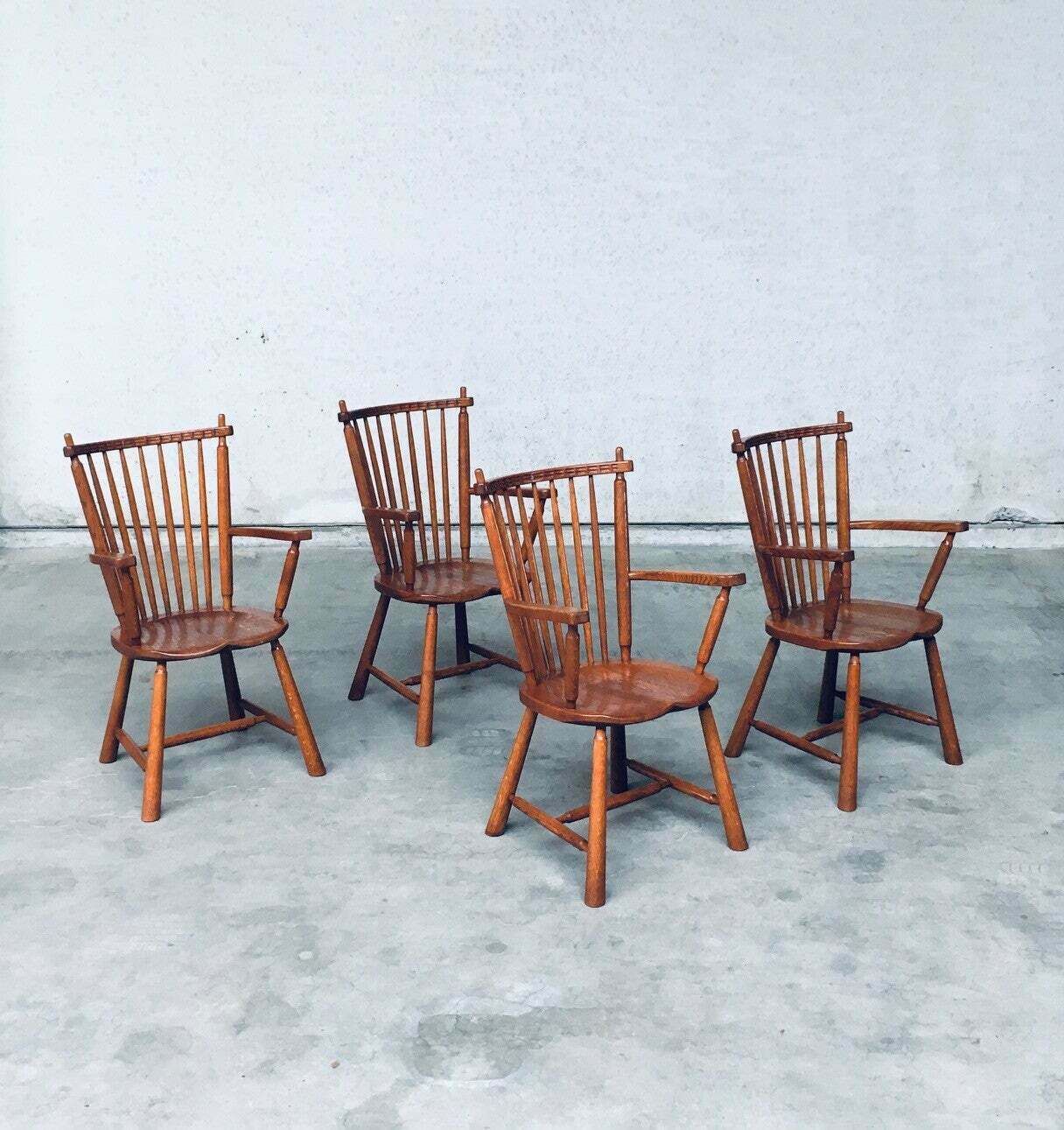 Dutch Design Oak Arm Chair Set By De Ster Gelderland, Netherlands 1960's photo for sale