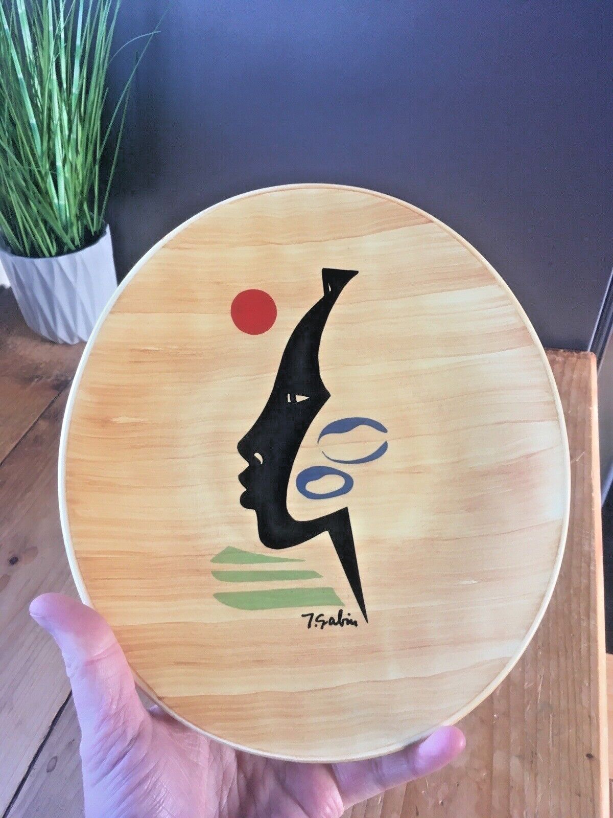 Mid Century Modern 50s French Salins Pottery Antigua Abstract Face Plate Pop Art photo Home Decor