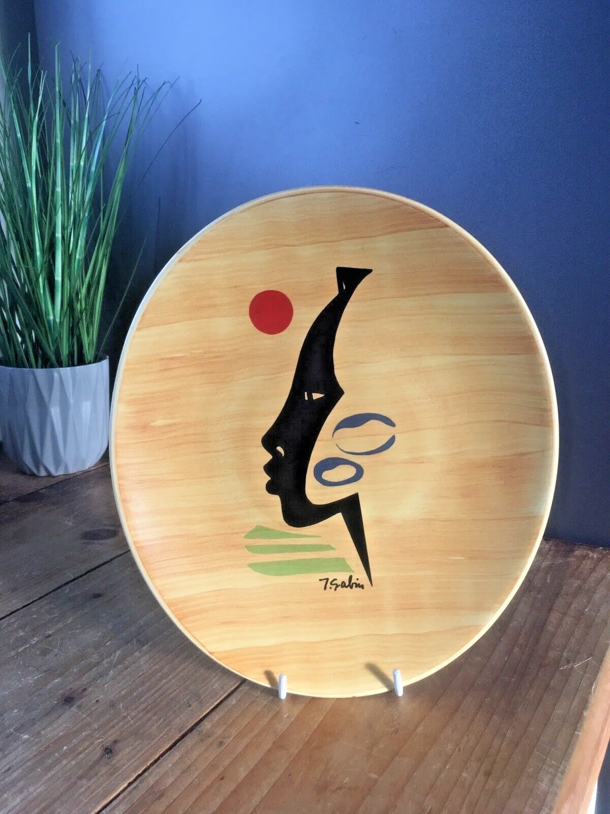 photo furniture Mid Century Modern 50s French Salins Pottery Antigua Abstract Face Plate Pop Art