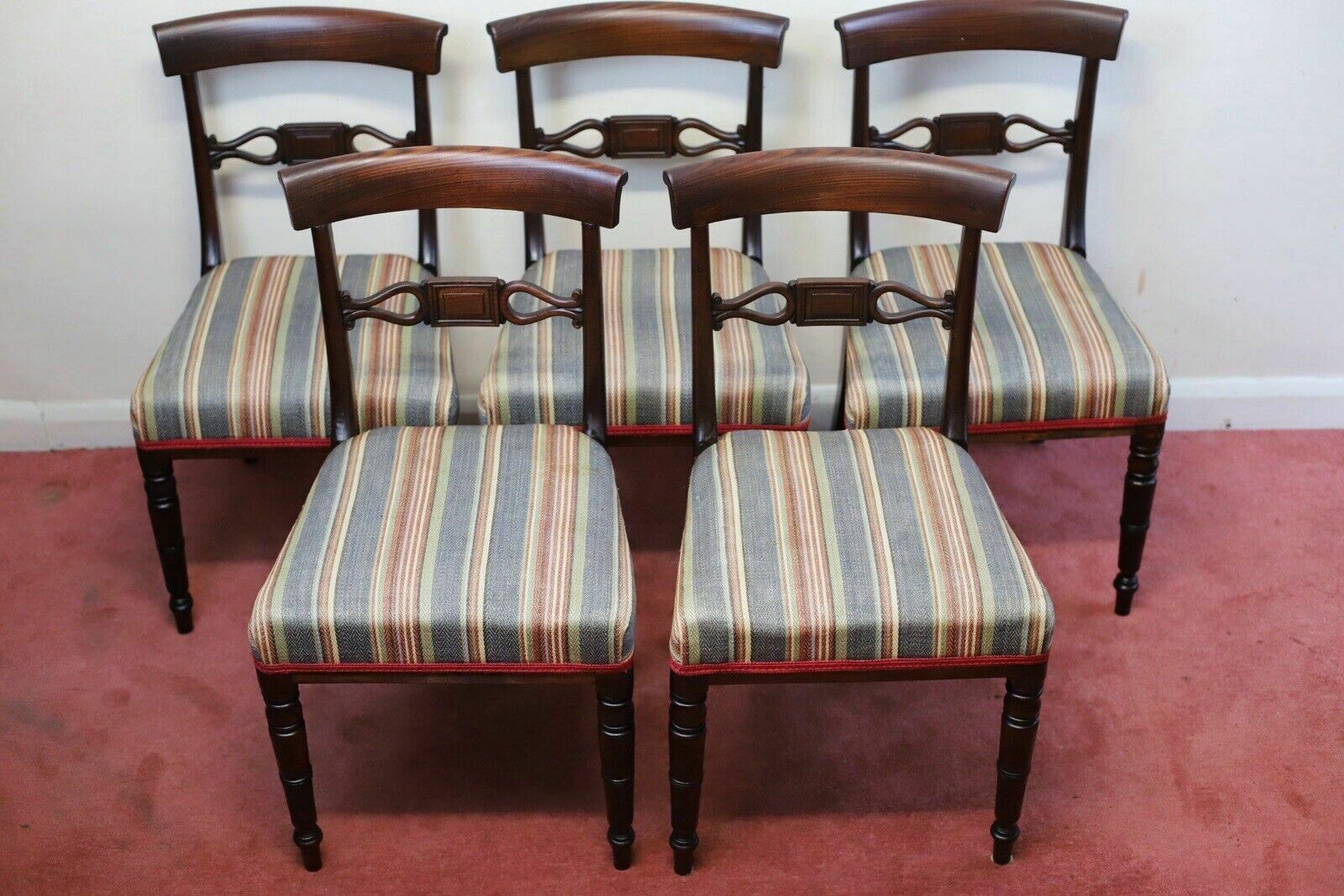 Lovely Set Of Five Victorian Mahogany Bar Back Dining Chairs photo for sale
