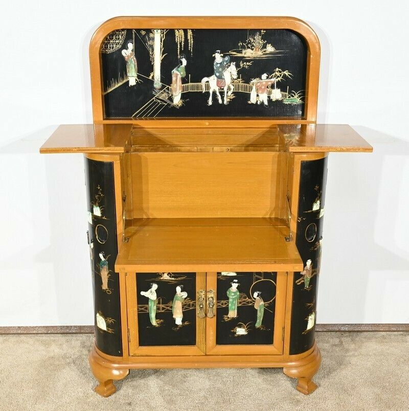 Asian Liquor Cabinet In Lacquered Wood, China – 1950 photo vintage