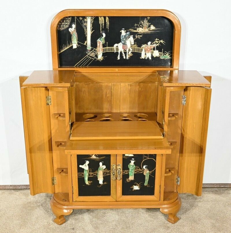 Furniture Asian Liquor Cabinet In Lacquered Wood, China – 1950 photo