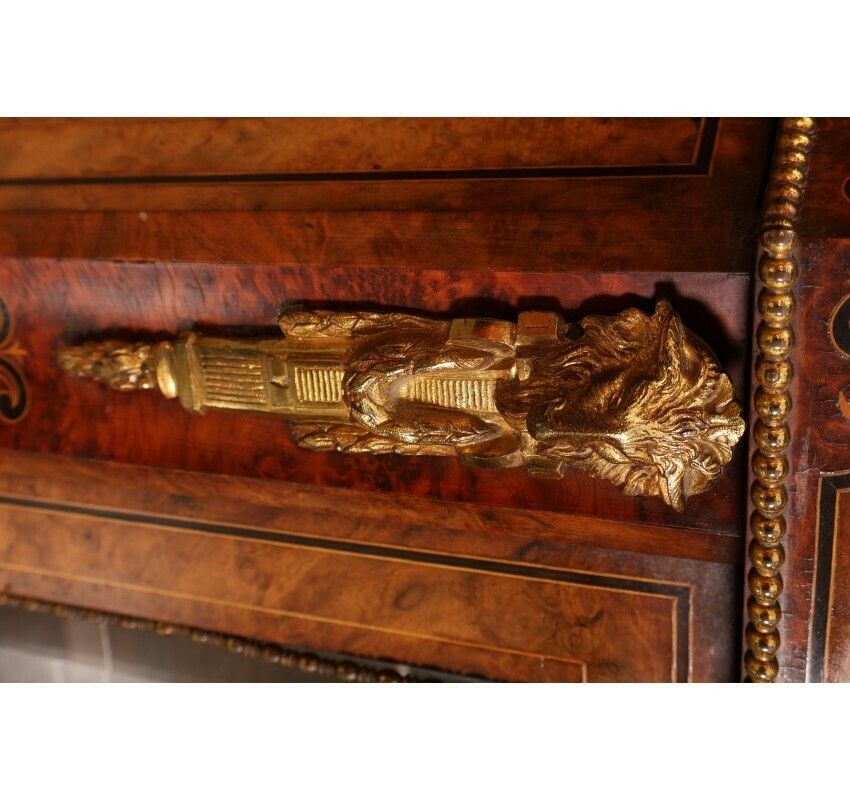 Furniture Impressive Burr Walnut Marquetry Inlaid Credenza Cabinet photo