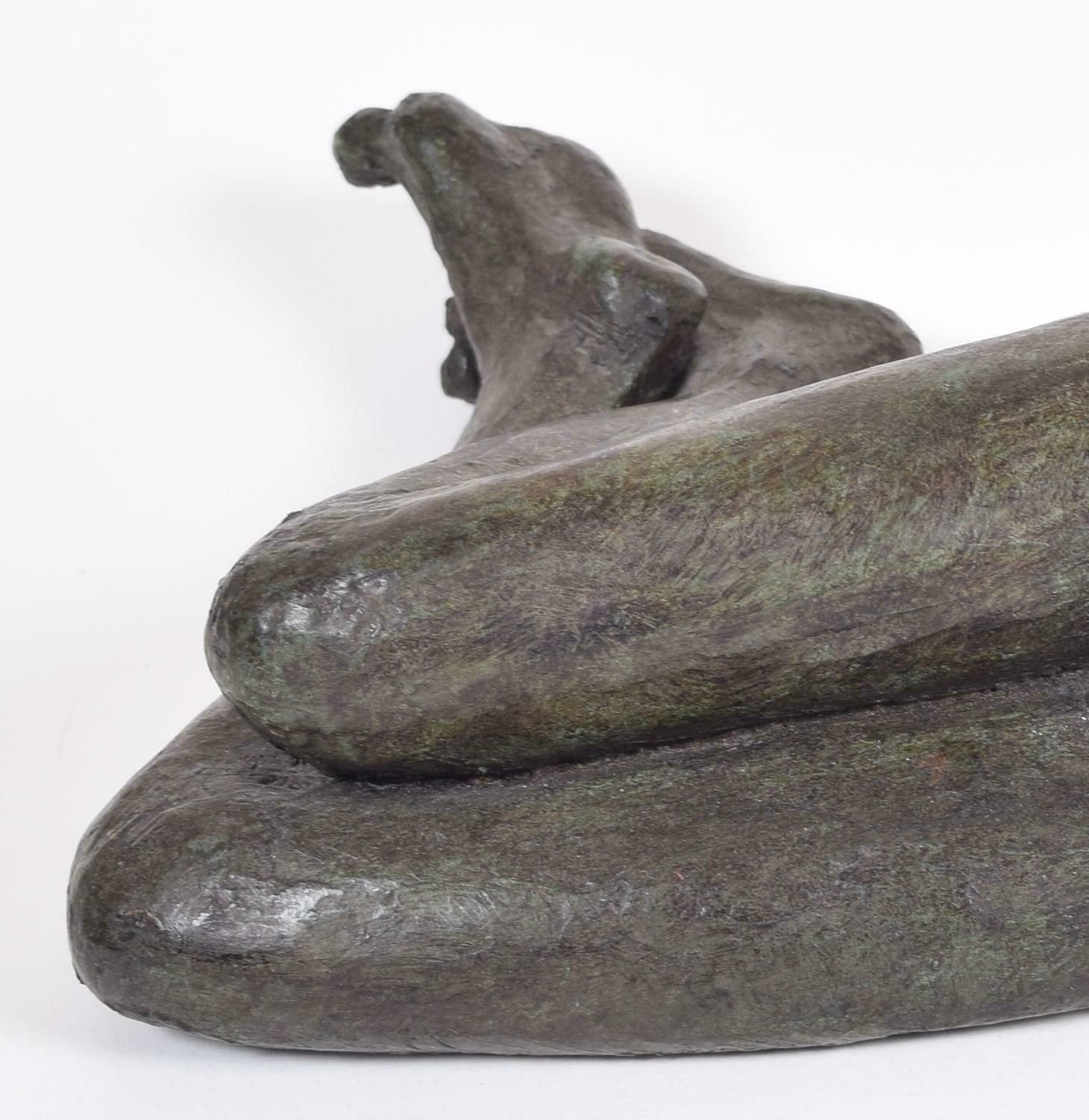 Unknown Reclining Nude Resin Bronze Sculpture Of A Girl photo Art