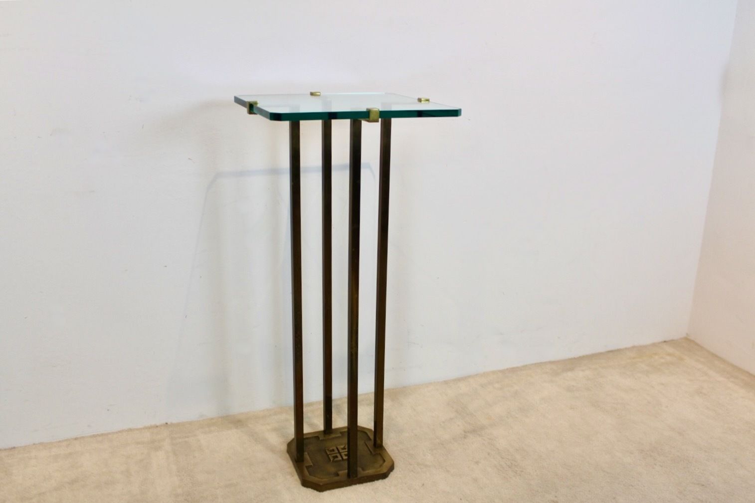 photo furniture Minimalist Peter Ghyczy Brass And Glass Pedestal Table