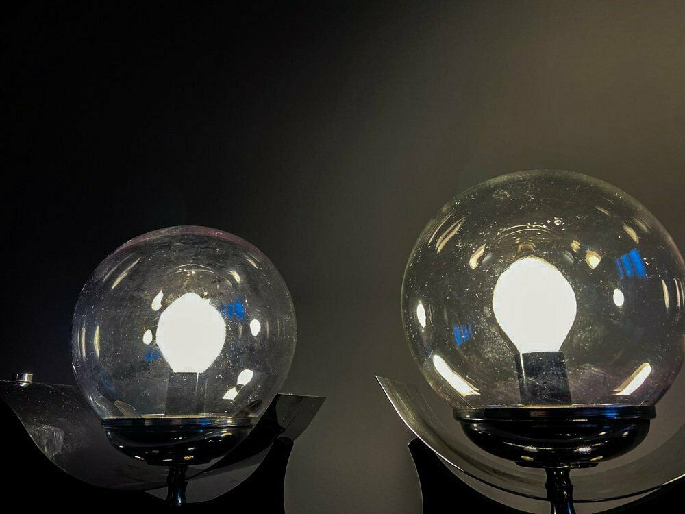 photo furniture Metal And Blown Glass Wall Lamps, Italy, 1970s, Set Of 2
