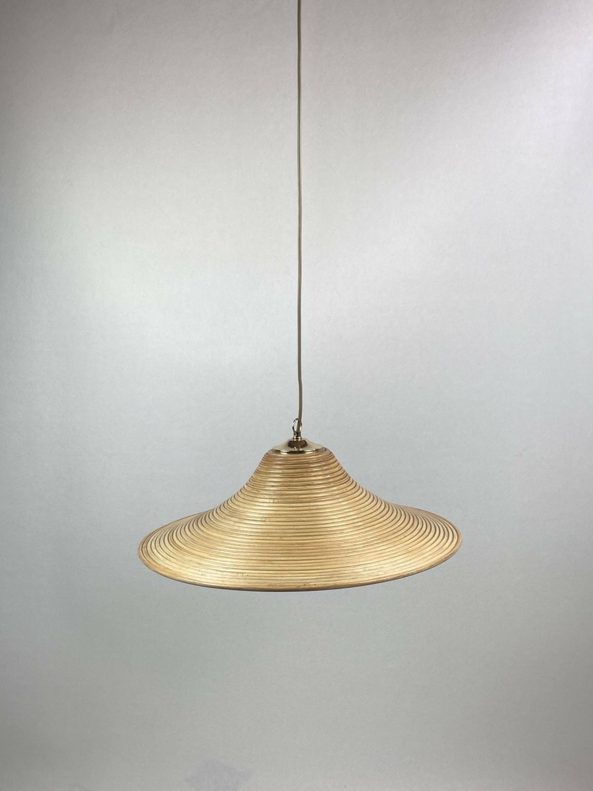 Pencil Split Reed, Rattan, Bamboo & Brass Pendant Hanging Lamp, Italy, 1970s photo furniture