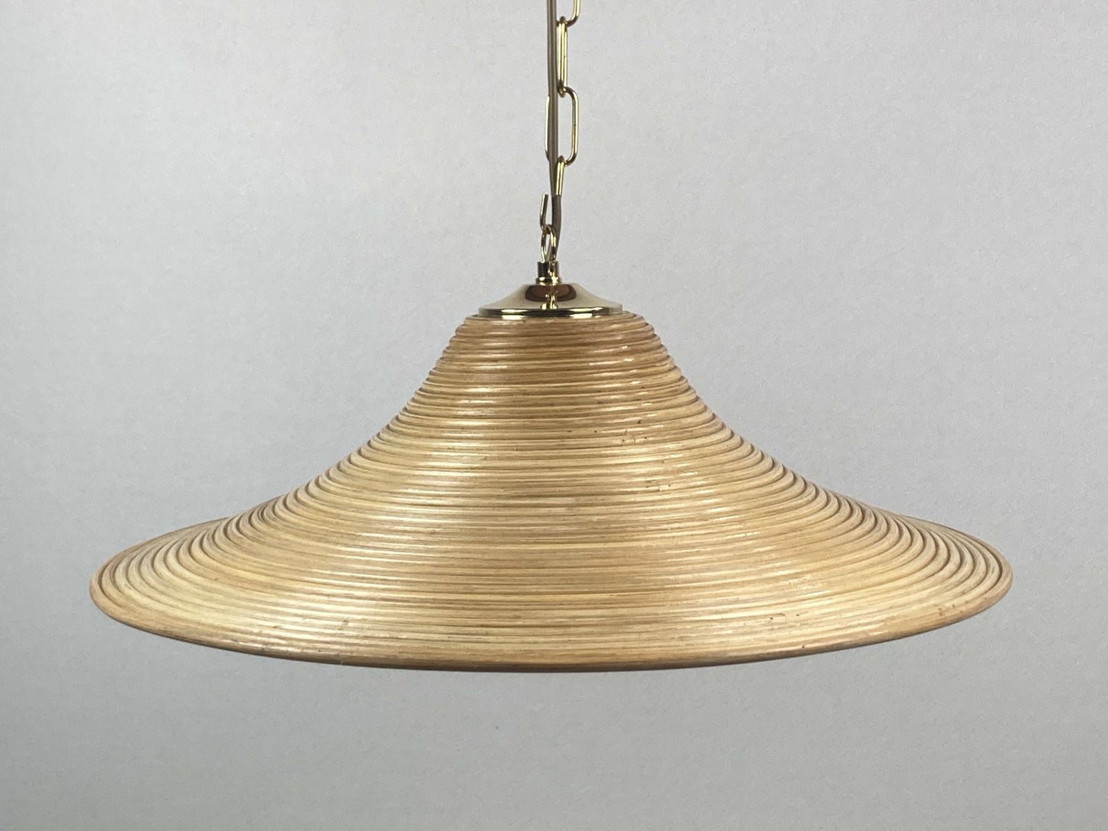 Pencil Split Reed, Rattan, Bamboo & Brass Pendant Hanging Lamp, Italy, 1970s photo 526.0