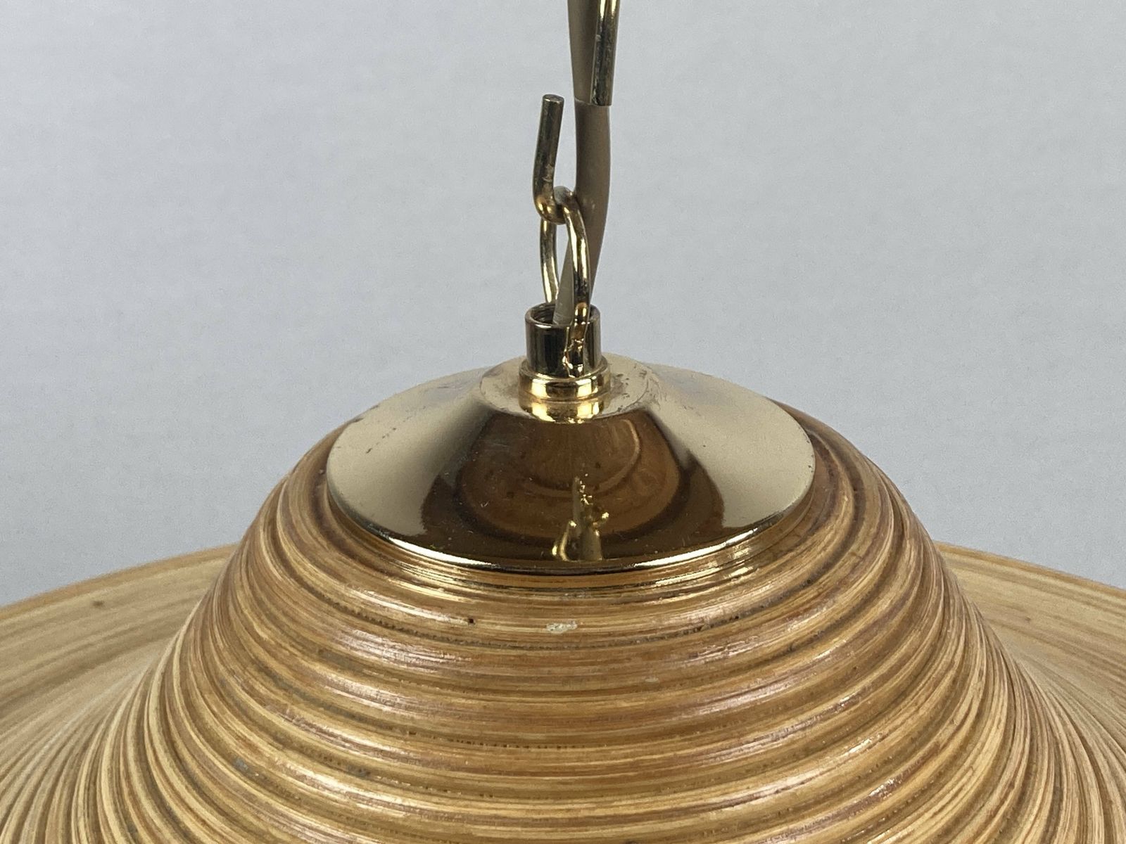 Pencil Split Reed, Rattan, Bamboo & Brass Pendant Hanging Lamp, Italy, 1970s photo vinterior