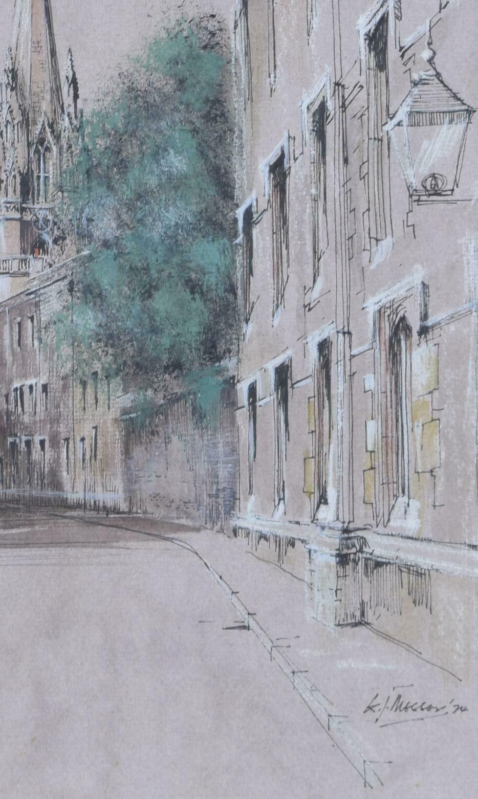 Ken Messer Oriel Street, Oxford Watercolour By Ken Messer 1974 photo 750.0