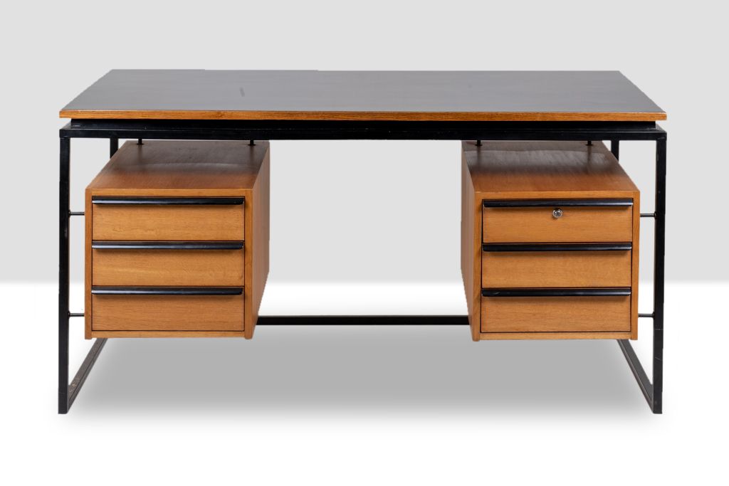 Desk In Oak And Lacquered Metal, 1970s