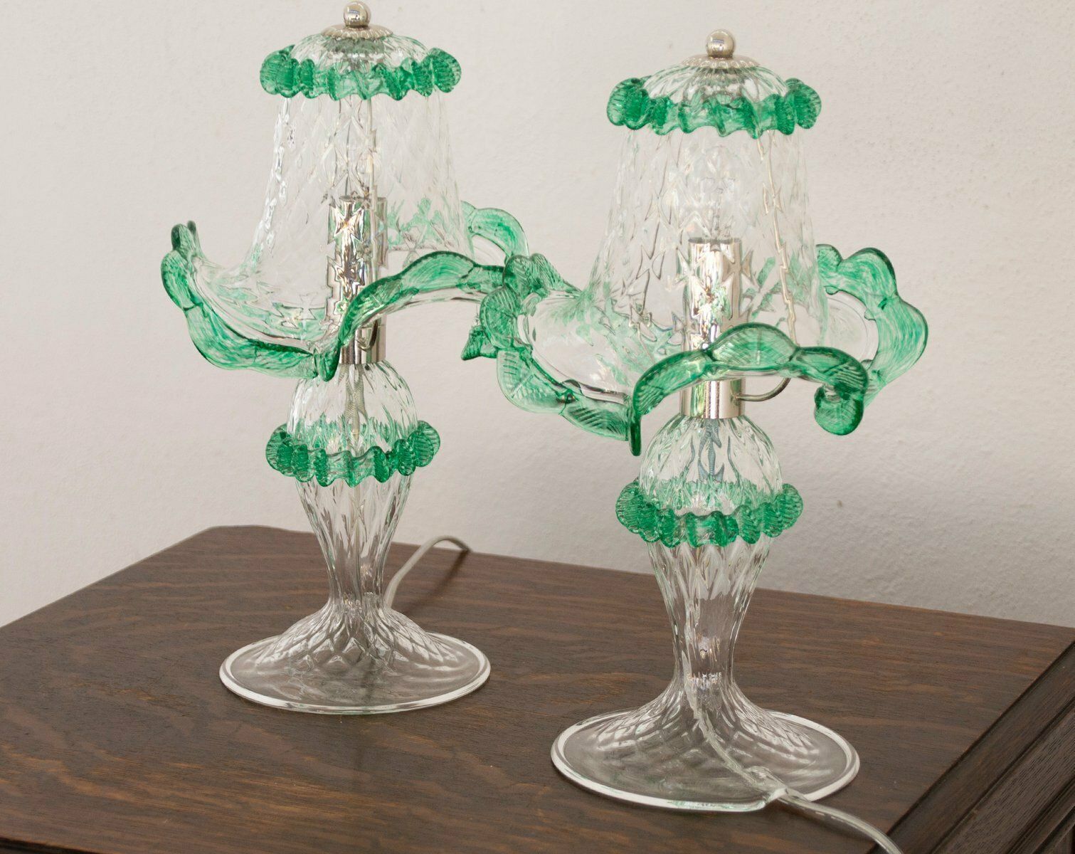 Transparent And Green Murano Glass Table Lamps, Early 21st Century, Set Of 2 photo furniture
