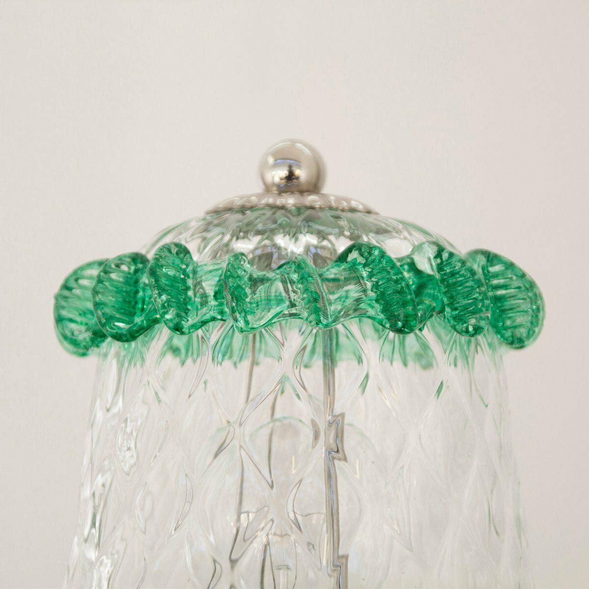 Lighting Transparent And Green Murano Glass Table Lamps, Early 21st Century, Set Of 2 photo
