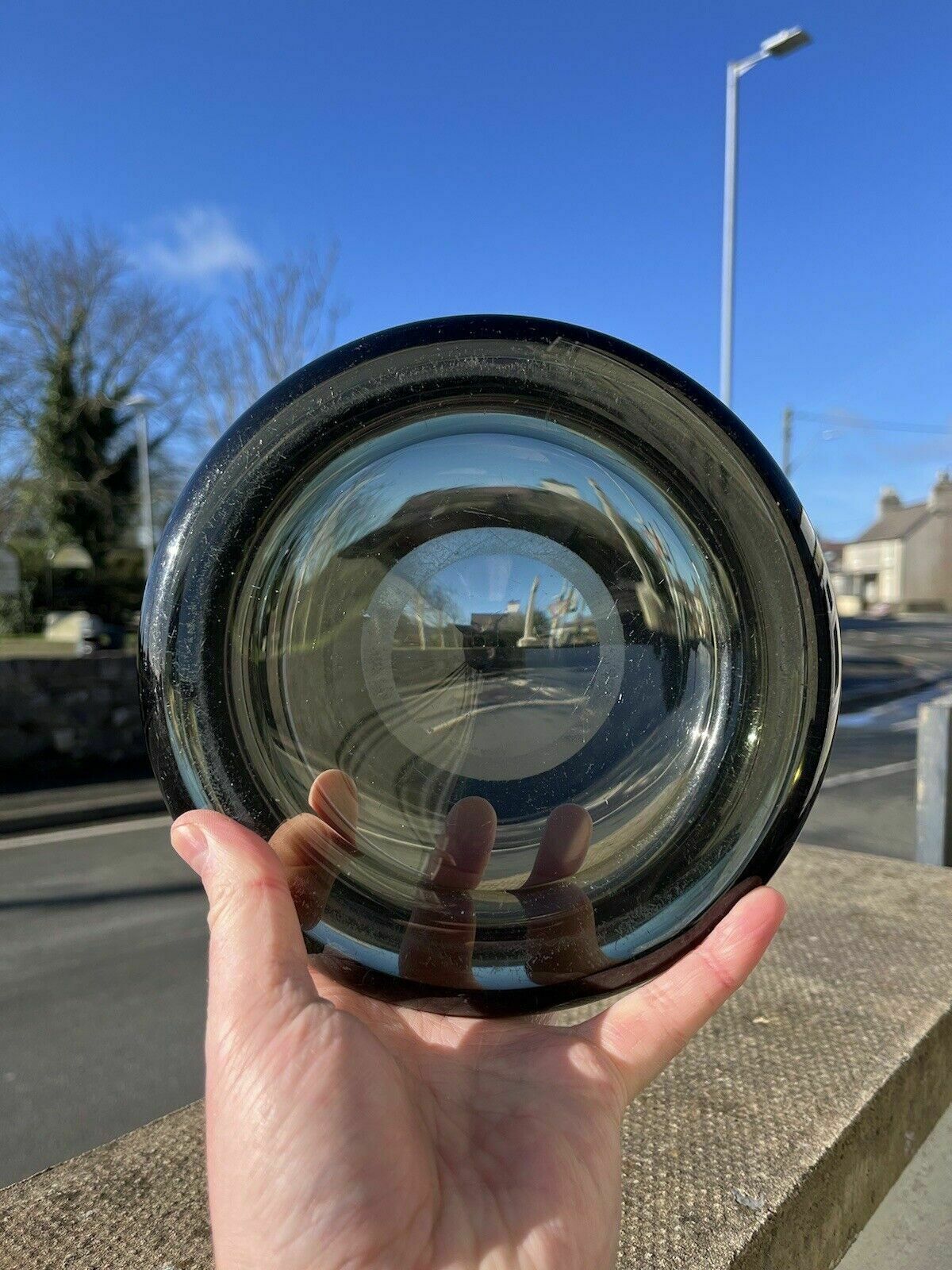 Signed 1950's Danish Holmegaard Per Lutken Smoke Grey Glass Scandi 2kg Bowl Dish