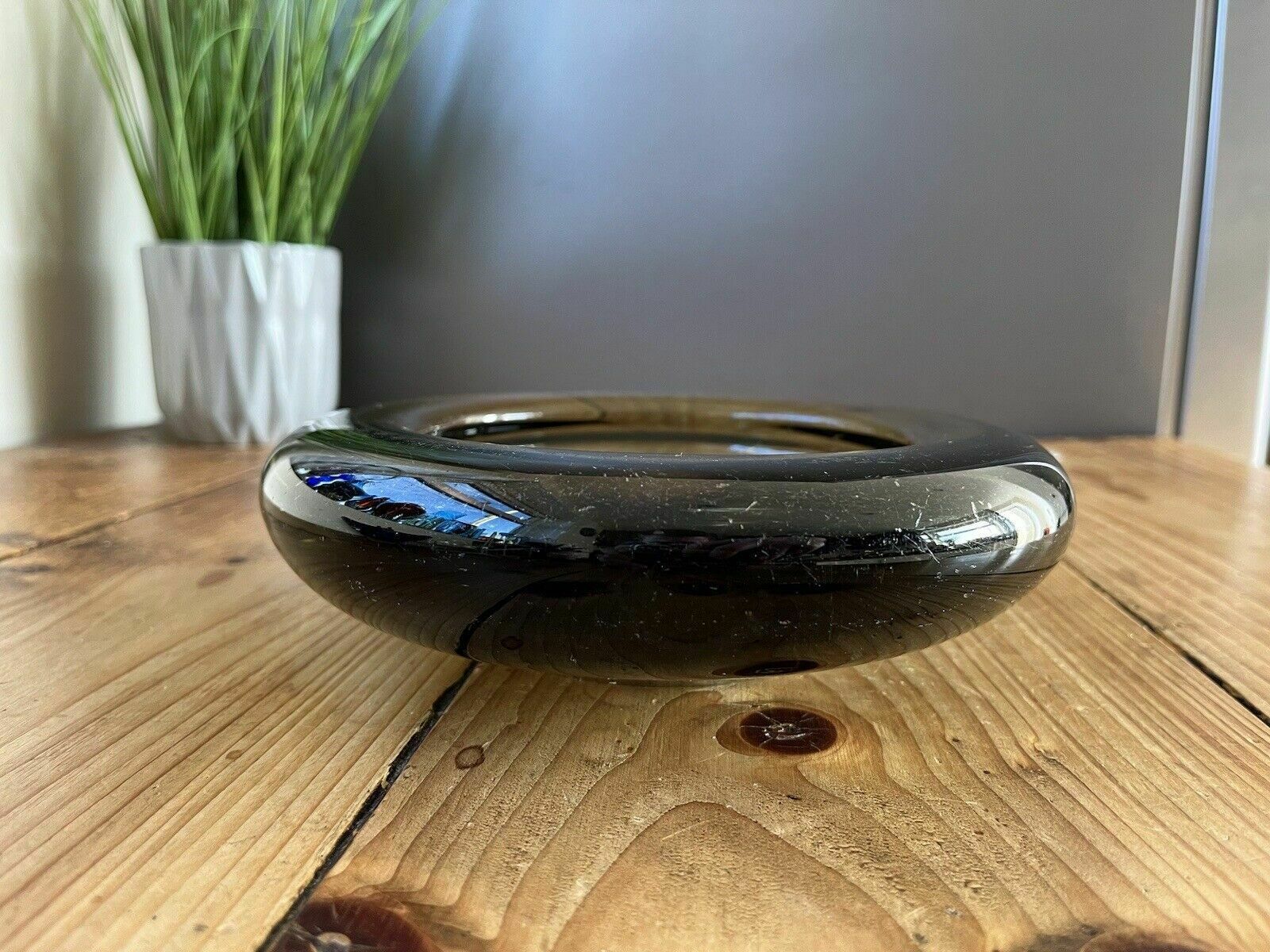 photo for sale Signed 1950's Danish Holmegaard Per Lutken Smoke Grey Glass Scandi 2kg Bowl Dish