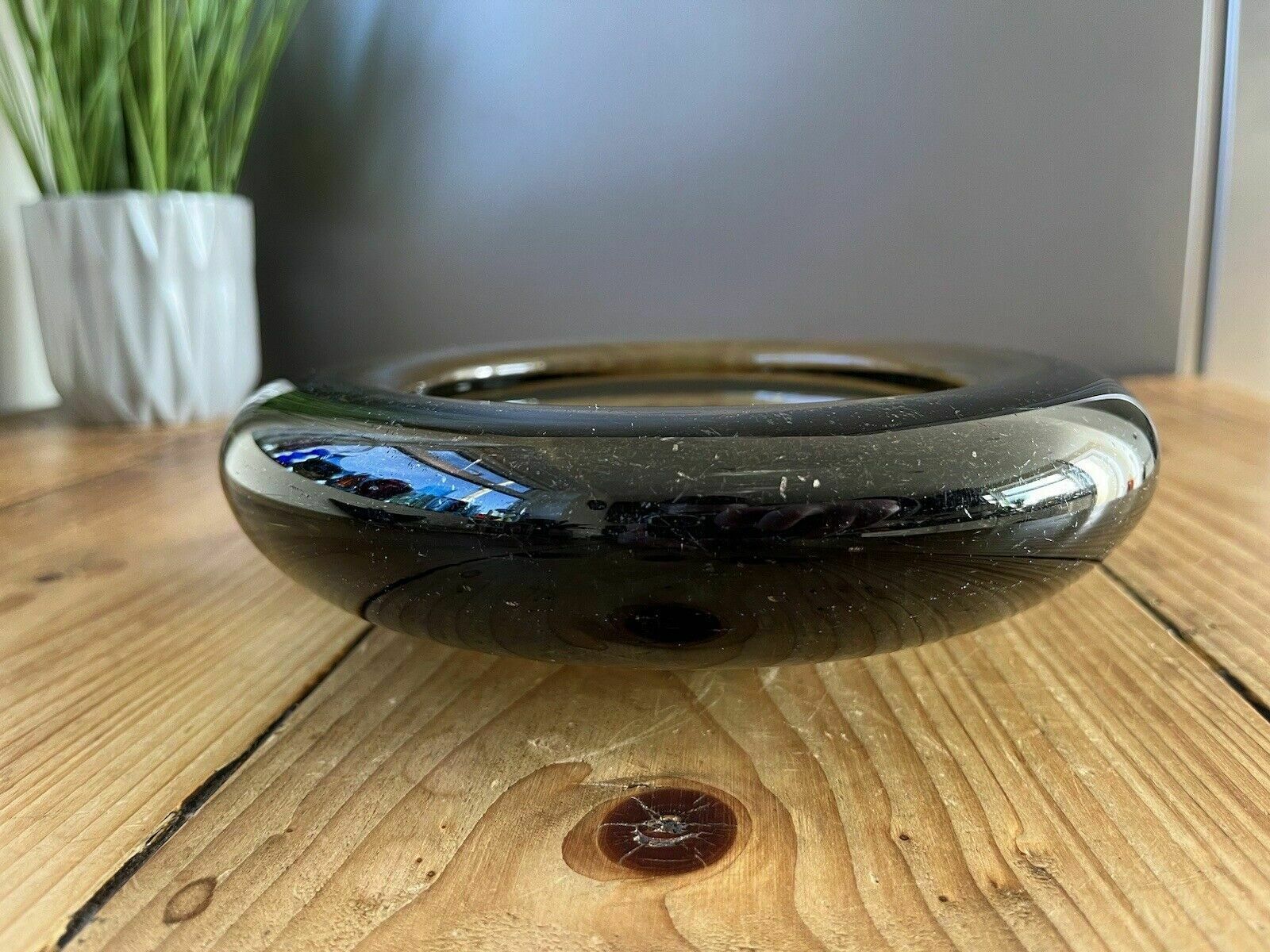 photo vintage Signed 1950's Danish Holmegaard Per Lutken Smoke Grey Glass Scandi 2kg Bowl Dish