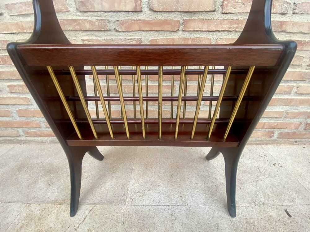 Vintage French Glass And Wood Folio Stand Magazine Rack, 1950s photo furniture