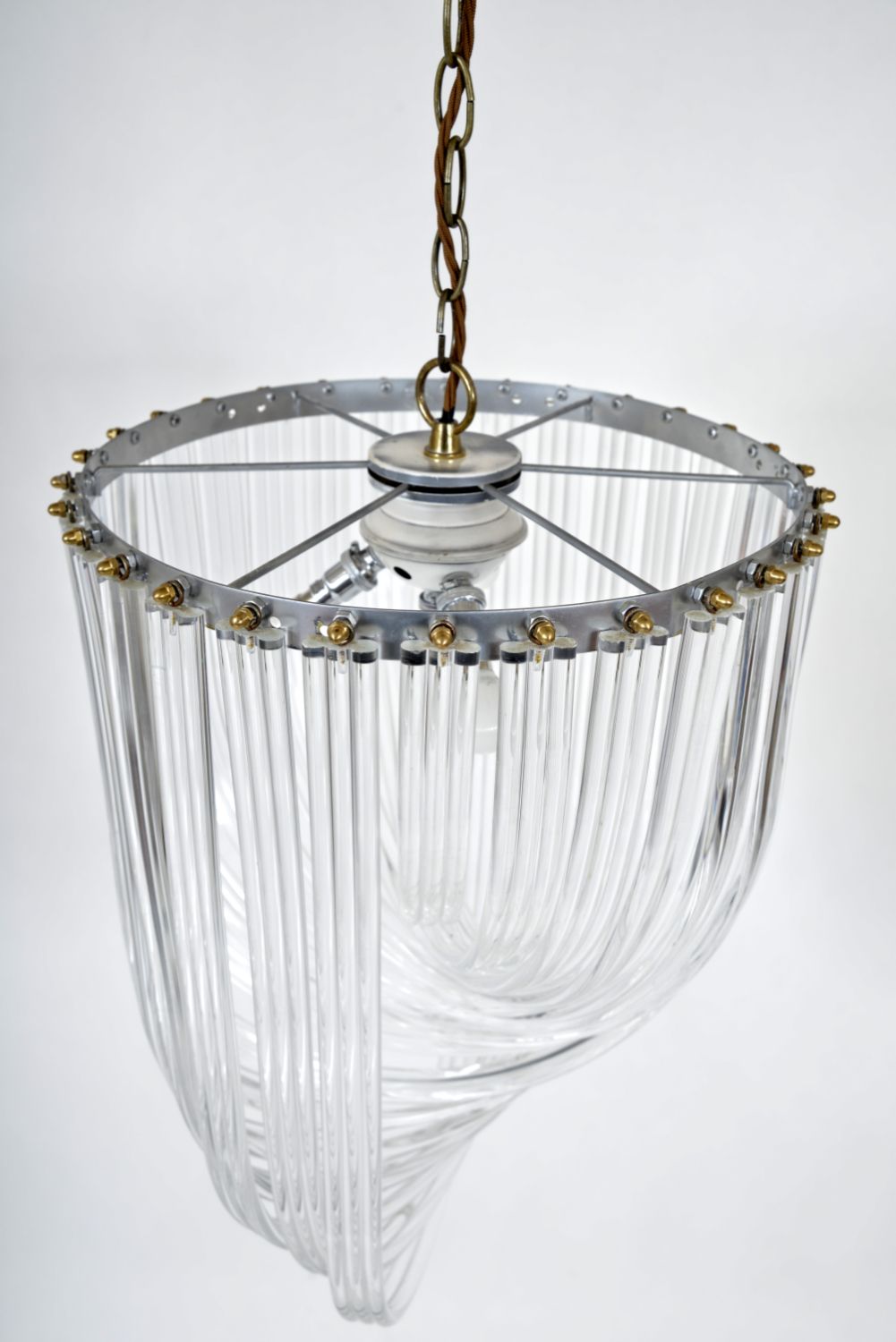 Lighting Large 1970s American Lucite Acrylic Ribbon And Brass Chandelier Hollywood Regency photo
