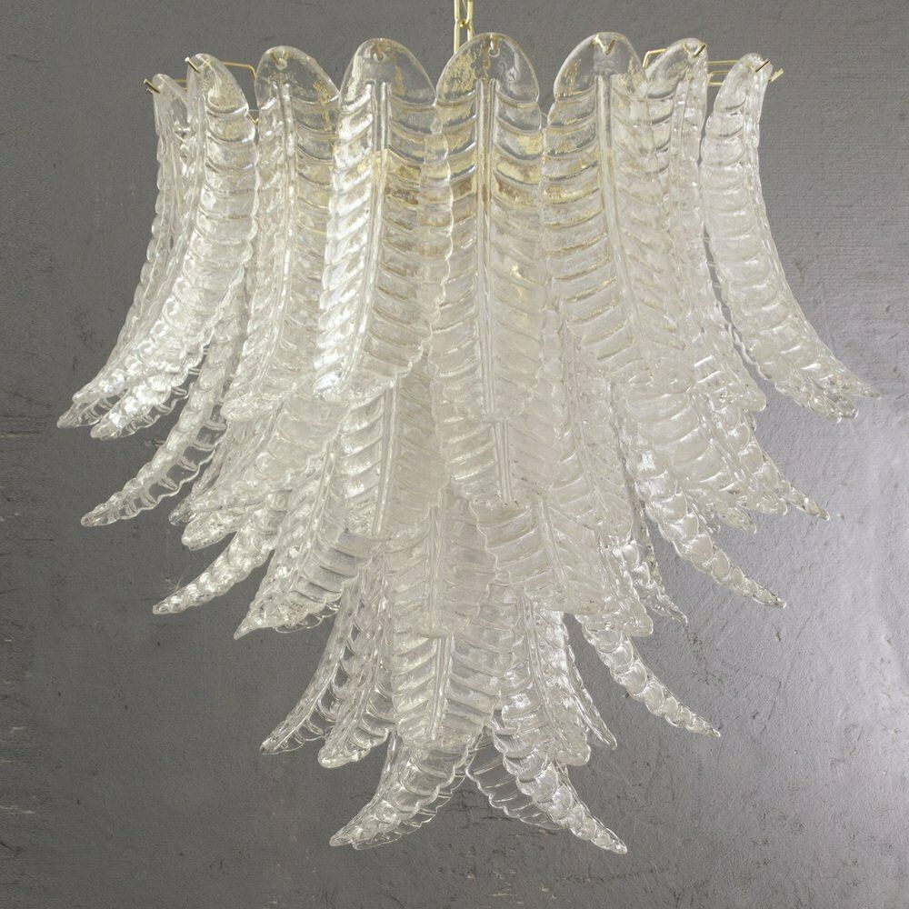 Large Pendant Chandelier With Murano Glass Leaves, Italy, 1990s photo Lighting