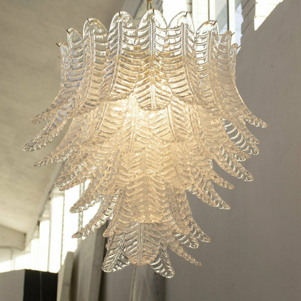 Large Pendant Chandelier With Murano Glass Leaves, Italy, 1990s photo vinterior