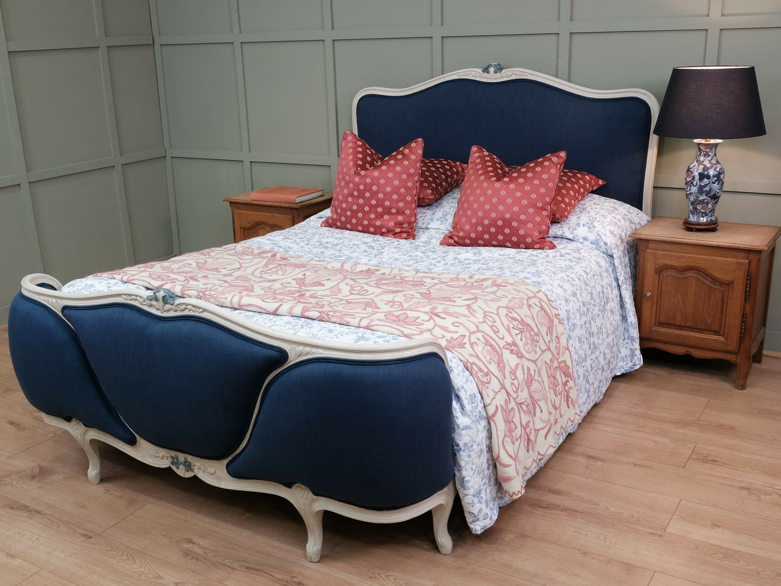 French Antique Kingsize 5' / 150cm) Upholstered Bed & Mattress
