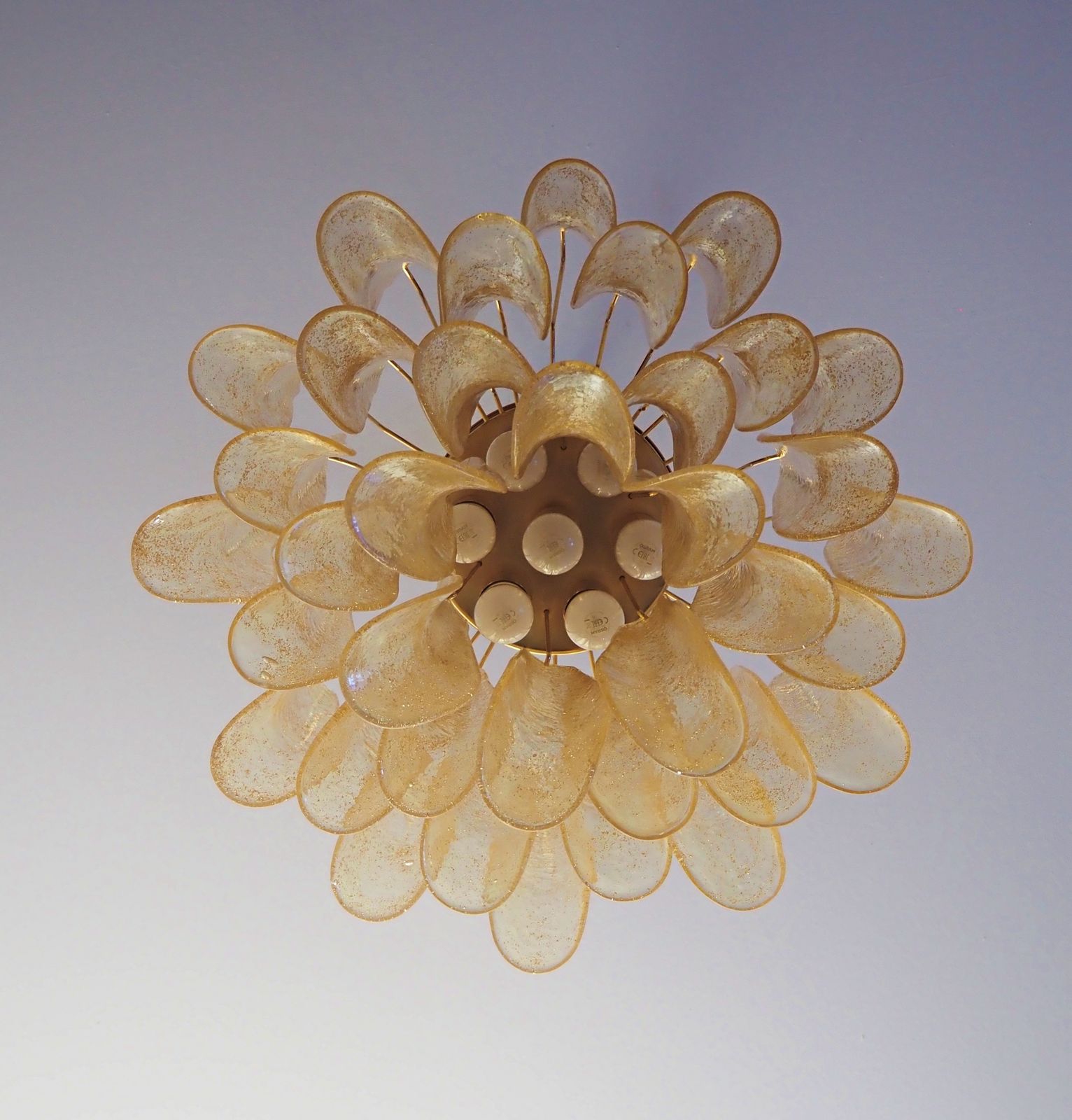 Lighting Italian Vintage Murano Chandelier   Mazzega   36 Gold Glass Petals photo