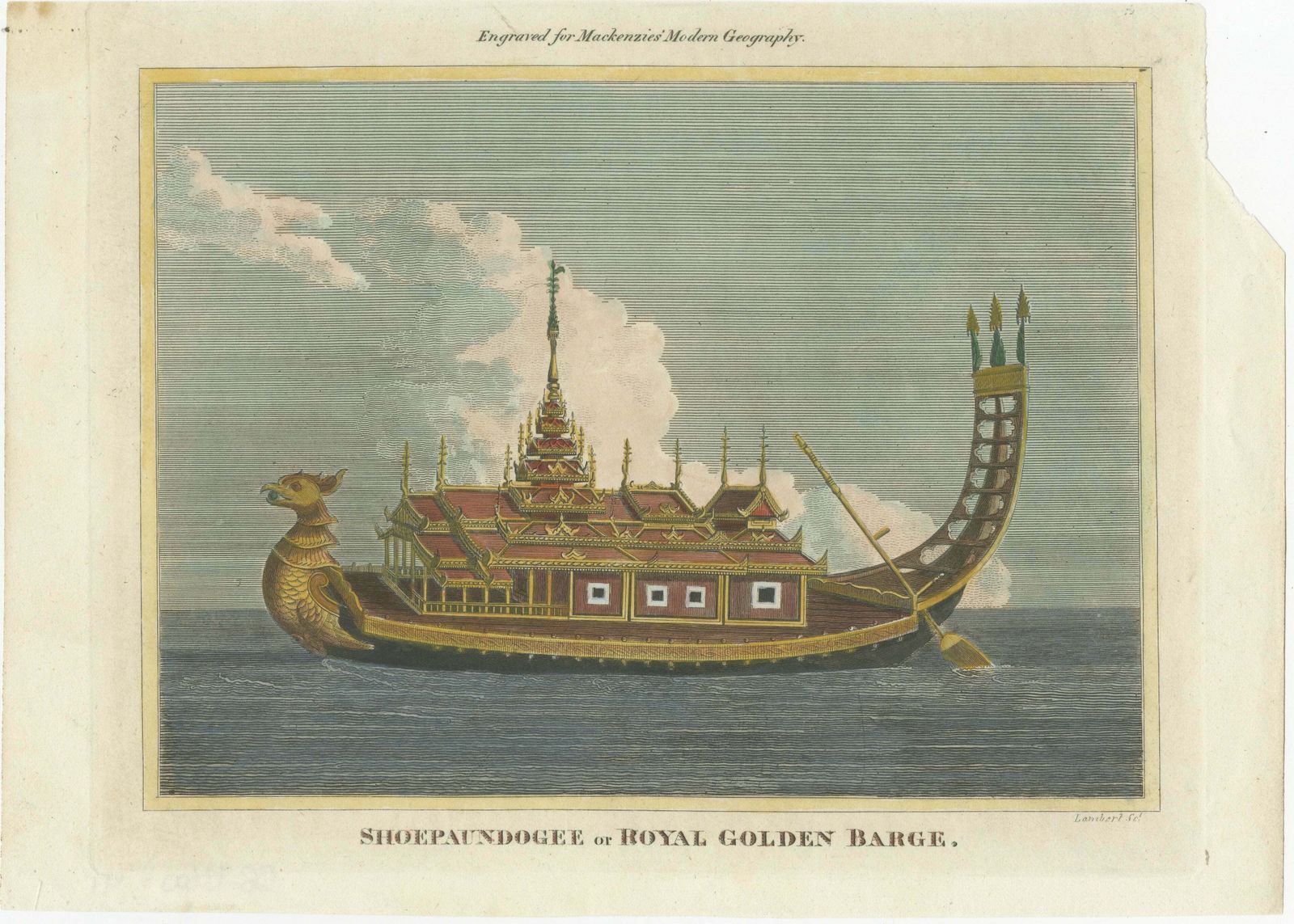 Original Antique Print Of The Royal Golden Barge, Myanmar (Burma), C.1795 photo furniture