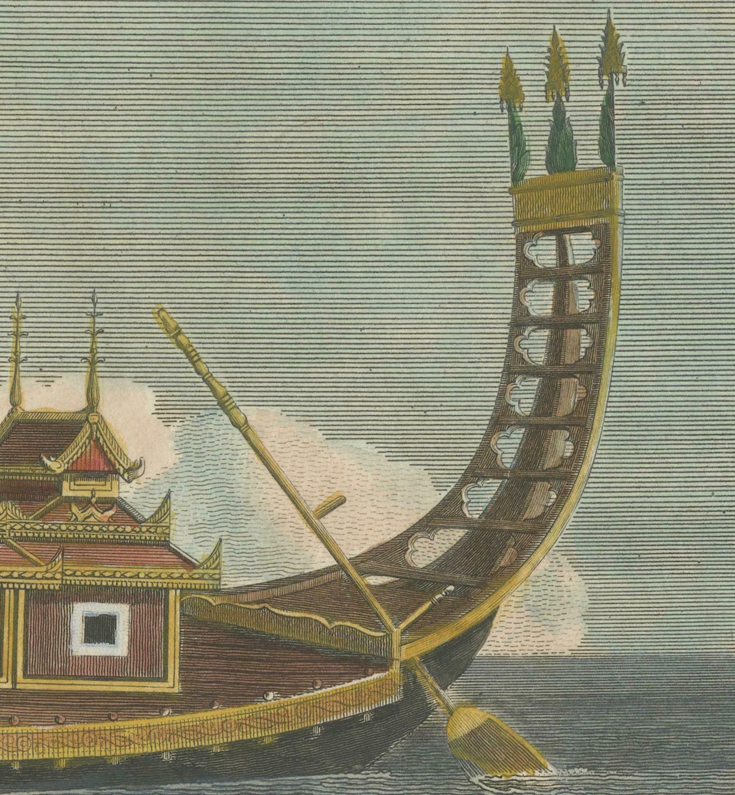 Original Antique Print Of The Royal Golden Barge, Myanmar (Burma), C.1795 photo 263.0