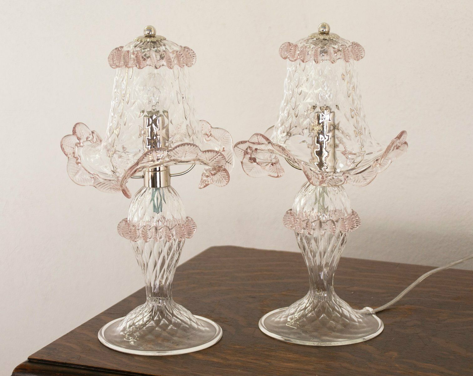 Italian Light Amethyst Murano Glass Table Lamps, 2000s, Set Of 2 photo furniture