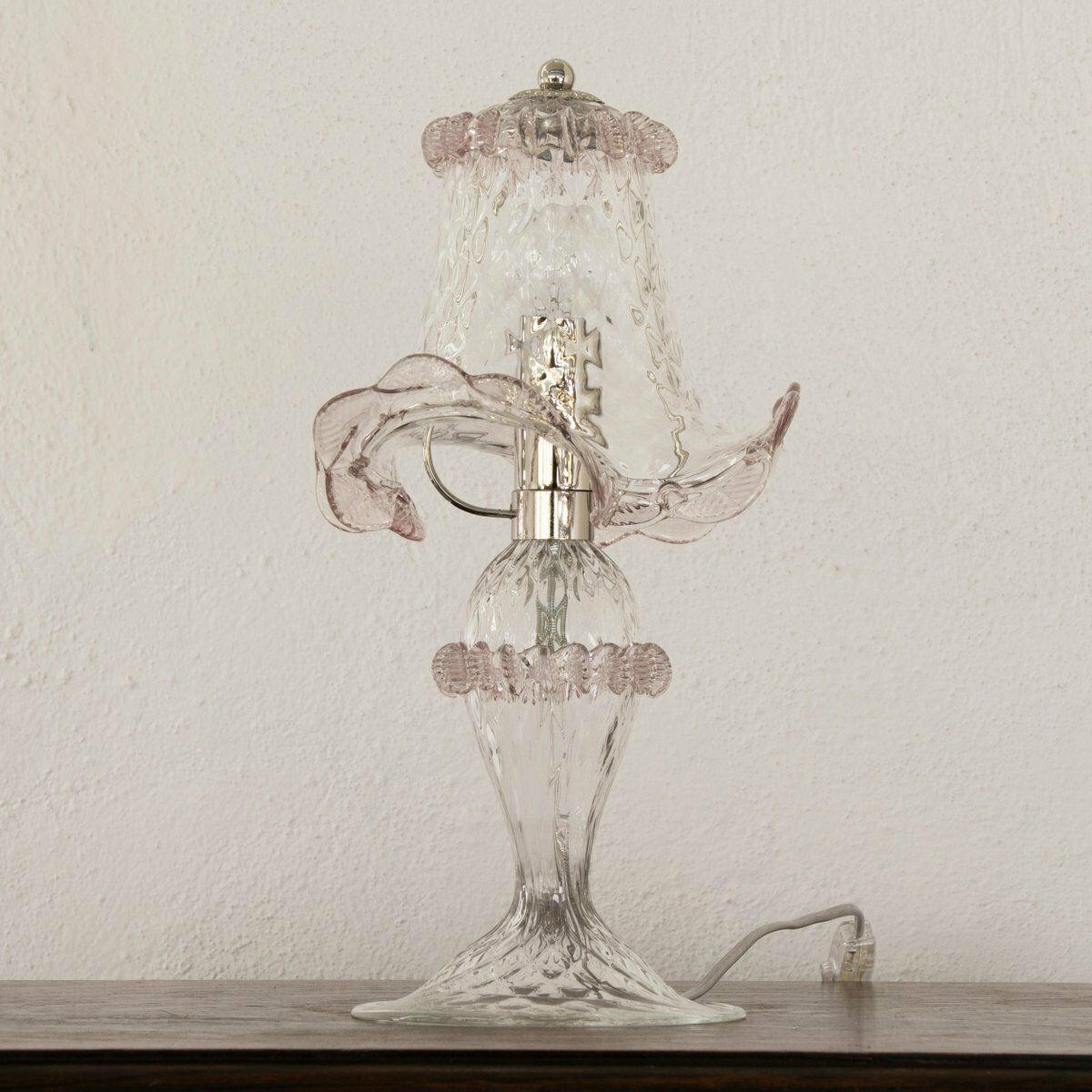 photo for sale Italian Light Amethyst Murano Glass Table Lamps, 2000s, Set Of 2