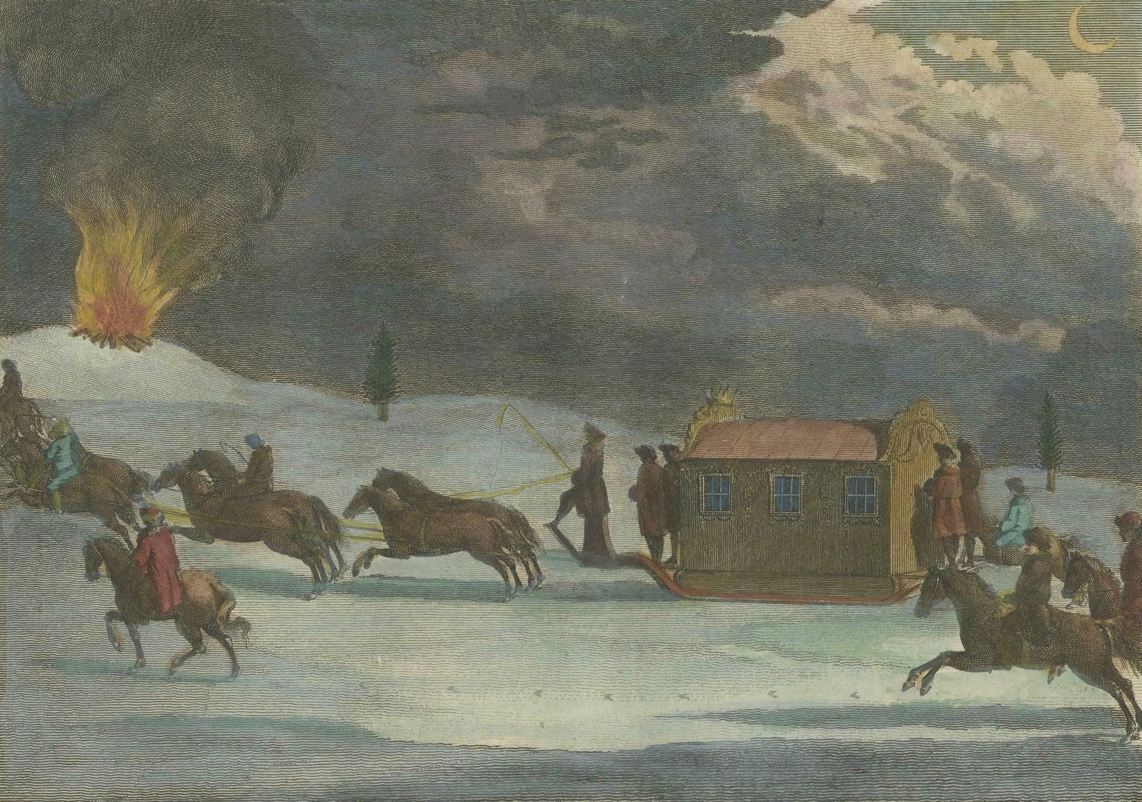 Engraving Of The Empress Of Russia's Night Carriage Amidst Eruption, 1784 photo vinterior