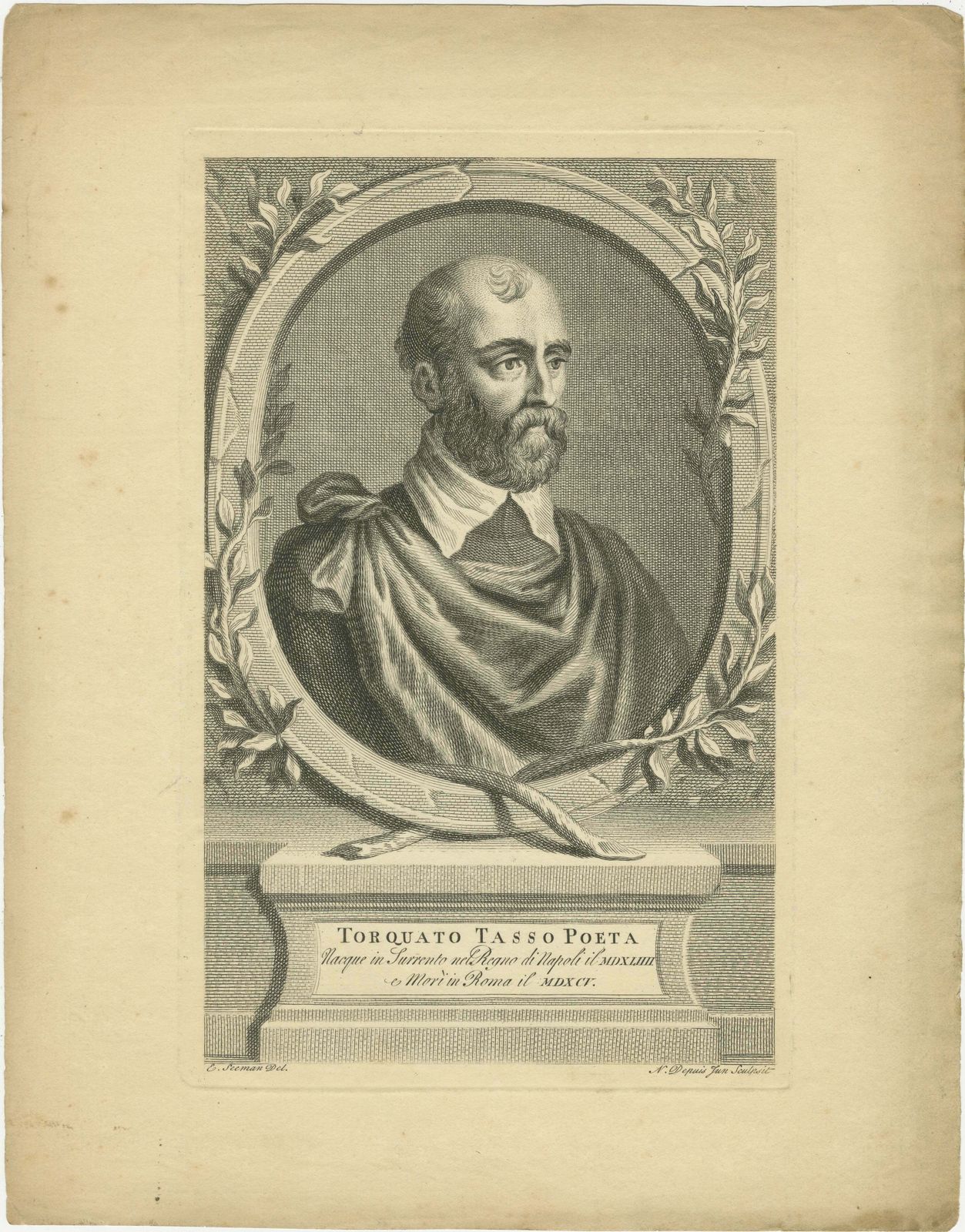 Engraving Of Torquato Tasso, Prominent Italian Poet Of The 16th Century, 1724 photo furniture