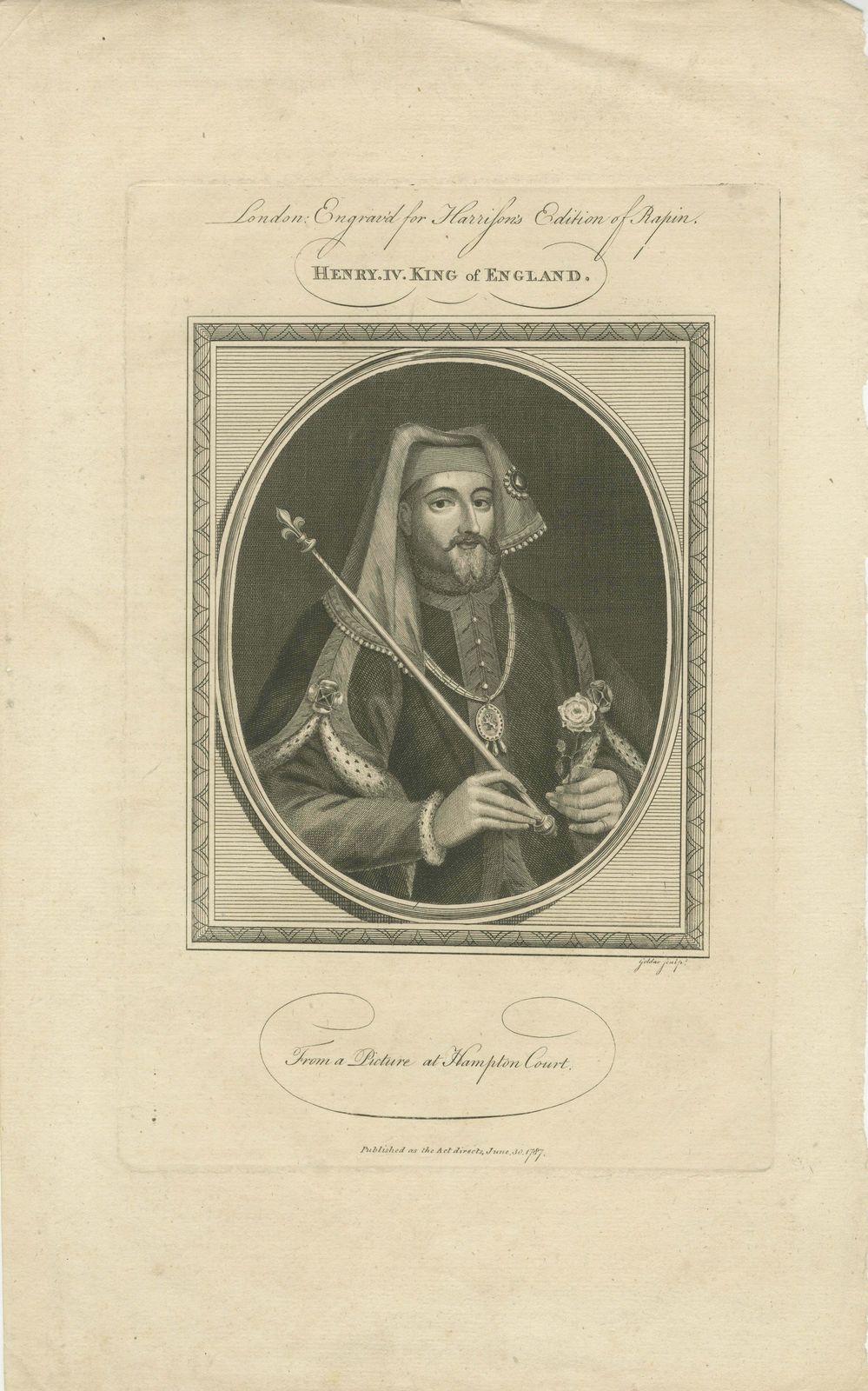 1787 Engraved Portrait Of King Henry IV   Lancastrian Sovereign photo furniture