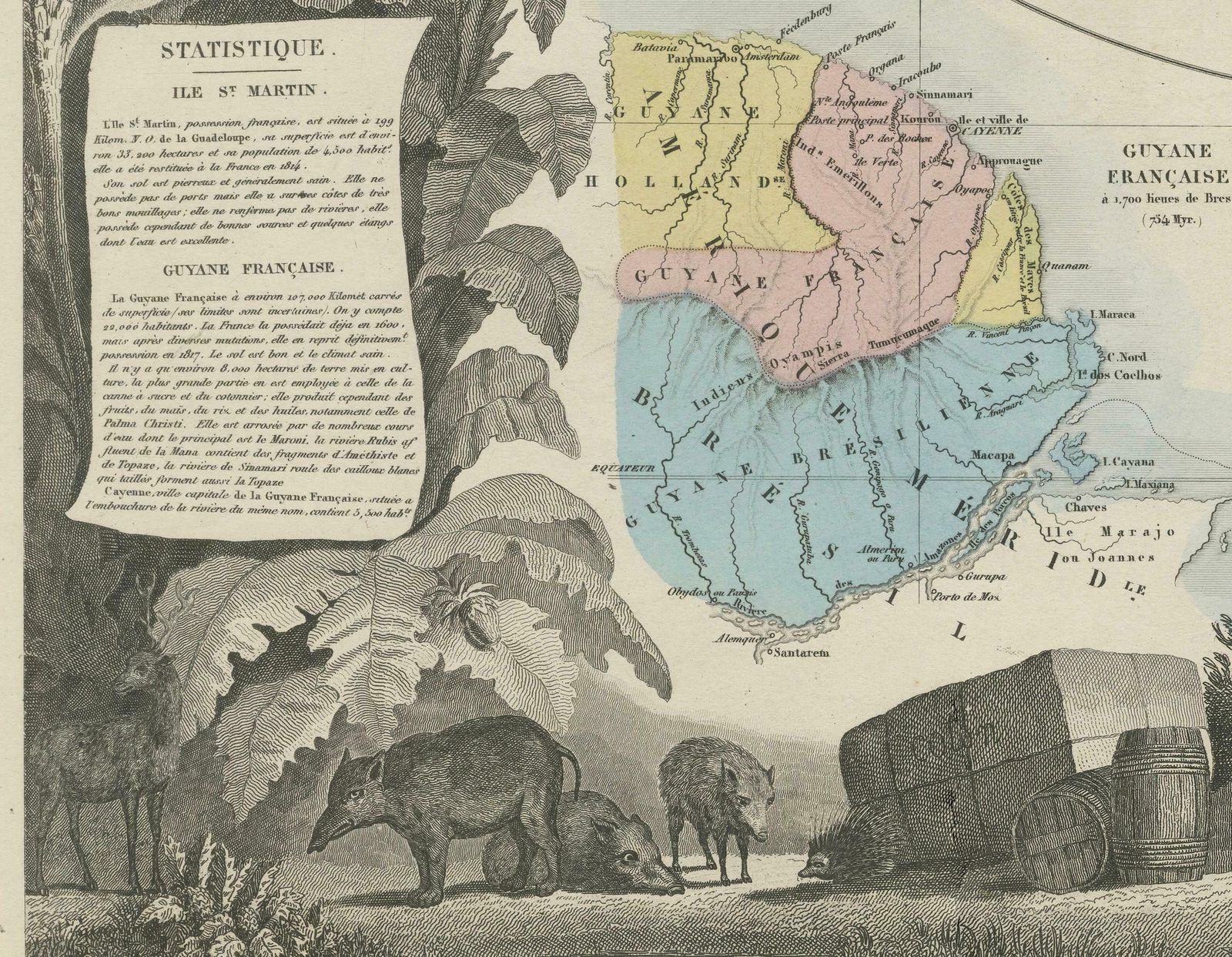 Original Steel Engraved Map Of French Colonies In America, 1854 photo Art