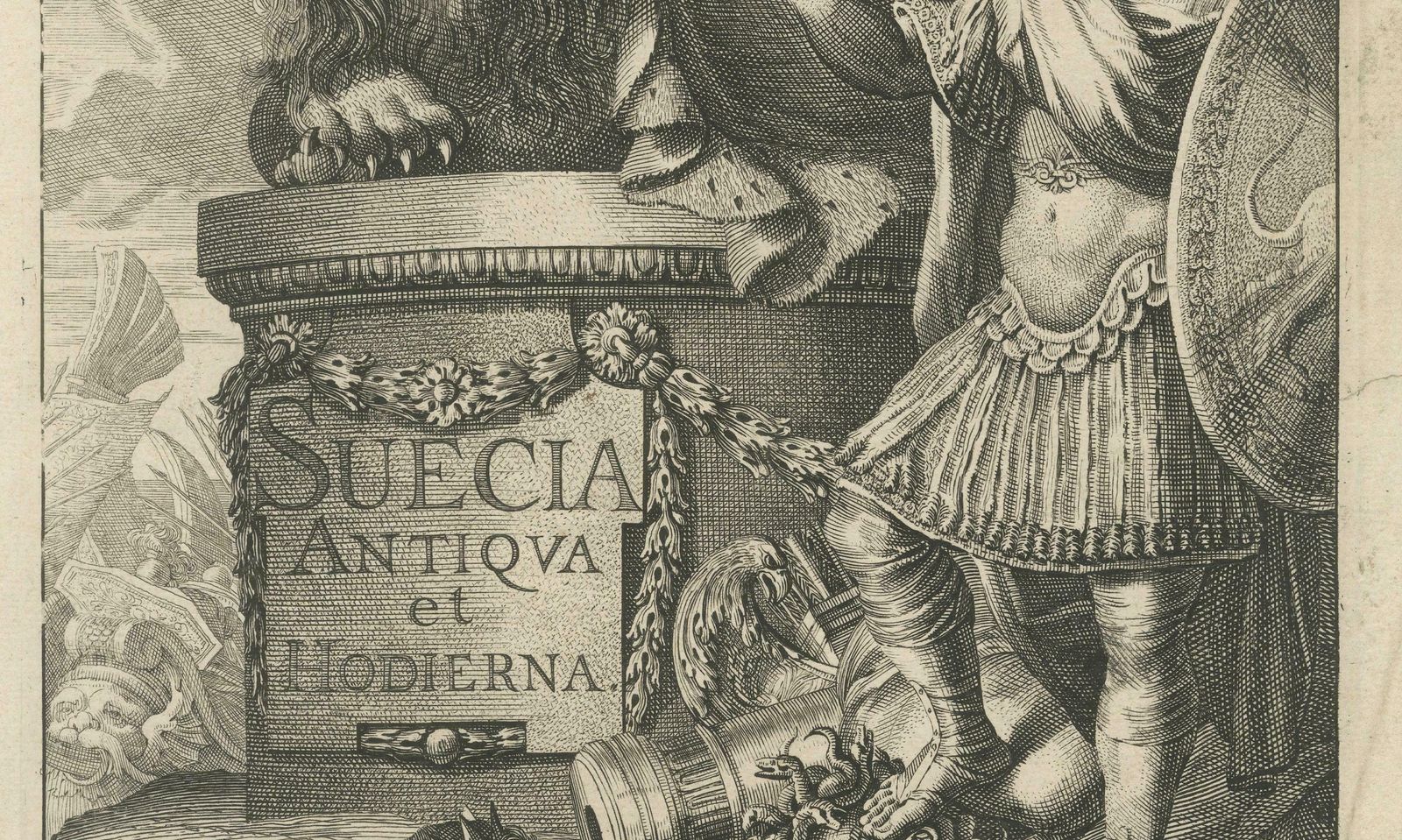 Antique Title Print Featuring The Personification Of The Swedish Realm, 1669 photo for sale