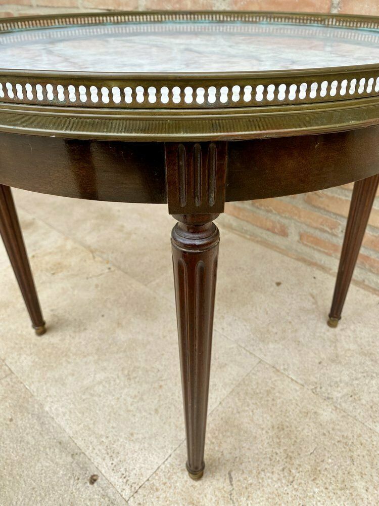 Louis XVI Style Walnut And Marble Top Bouillotte Table, 1890s photo for sale
