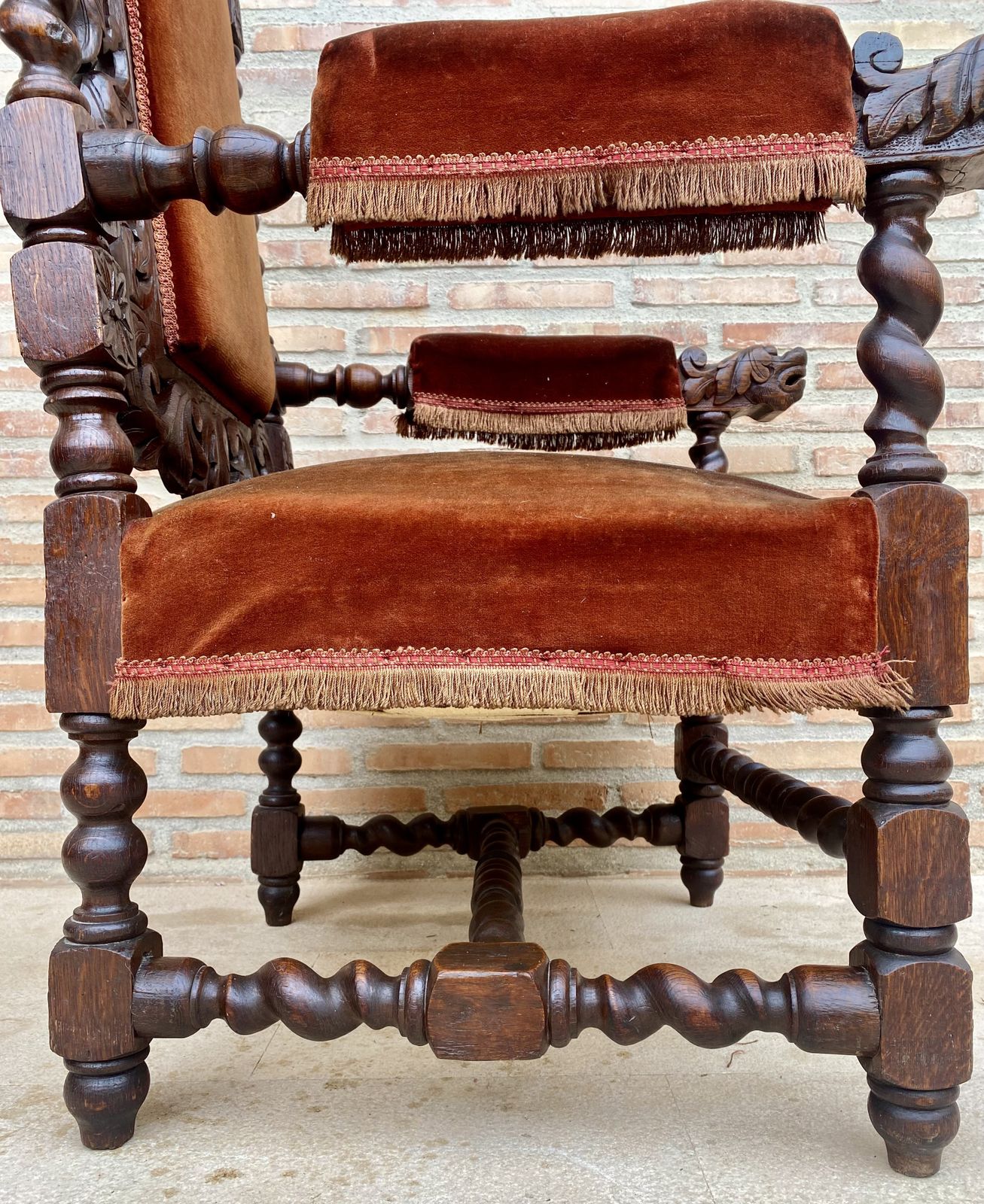 19th Century French Carved Walnut Throne Chair photo for sale