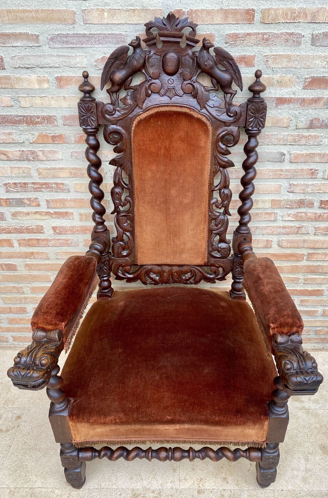 1330.0 19th Century French Carved Walnut Throne Chair photo